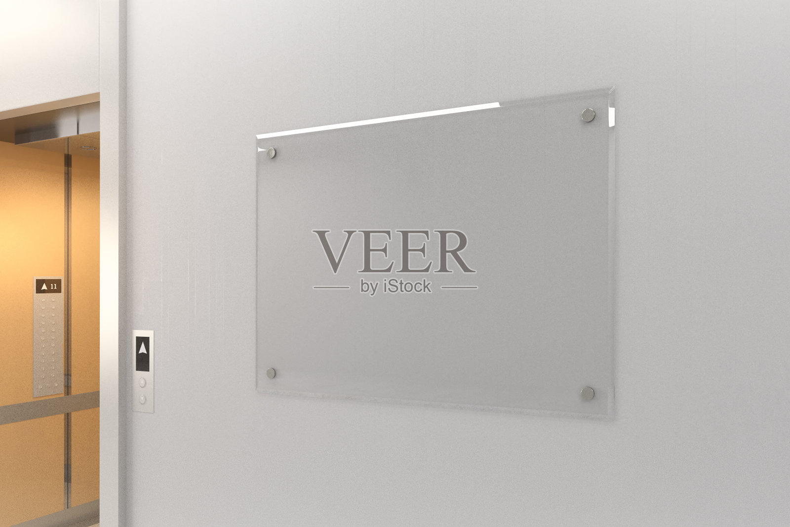 混凝土墙上的空白玻璃海报照片摄影图片