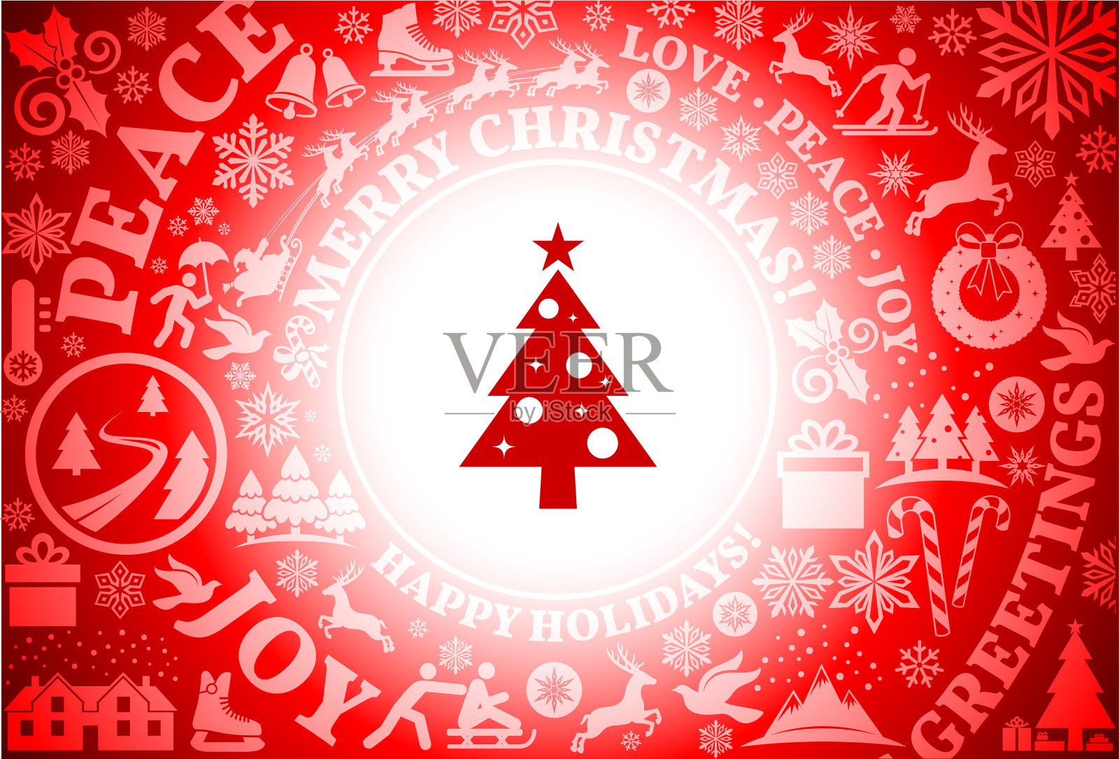 圣诞树红色的圣诞假期背景插画图片素材