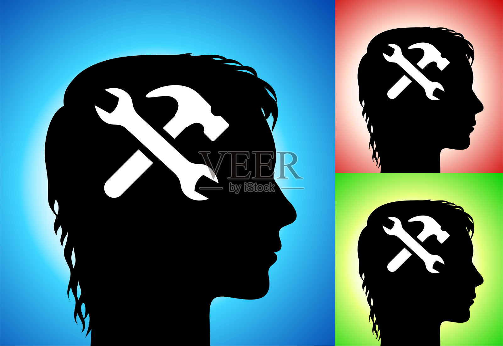 面轮廓上的扳手和锤工具插画图片素材