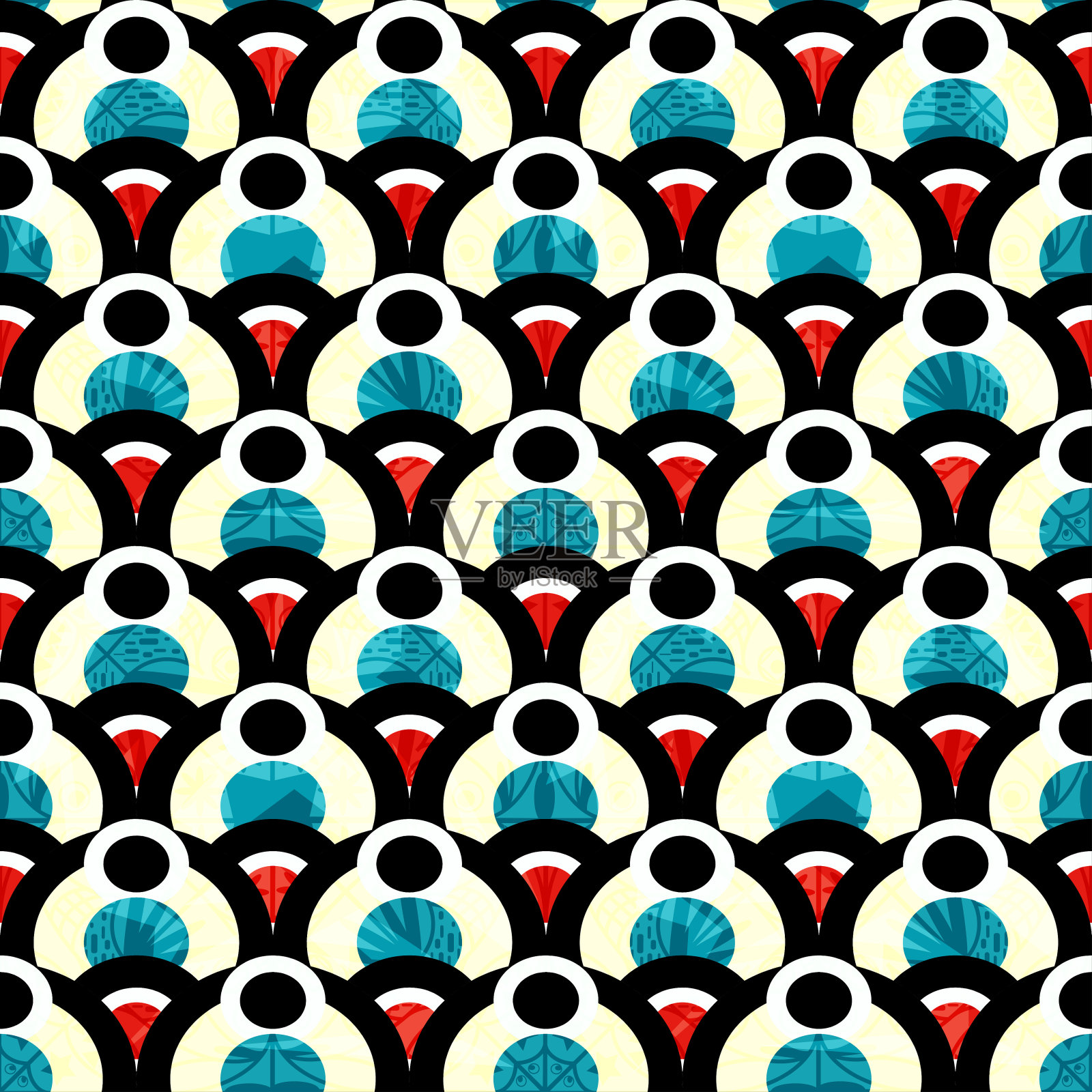 美丽的彩色圆抽象几何无缝图案插画图片素材