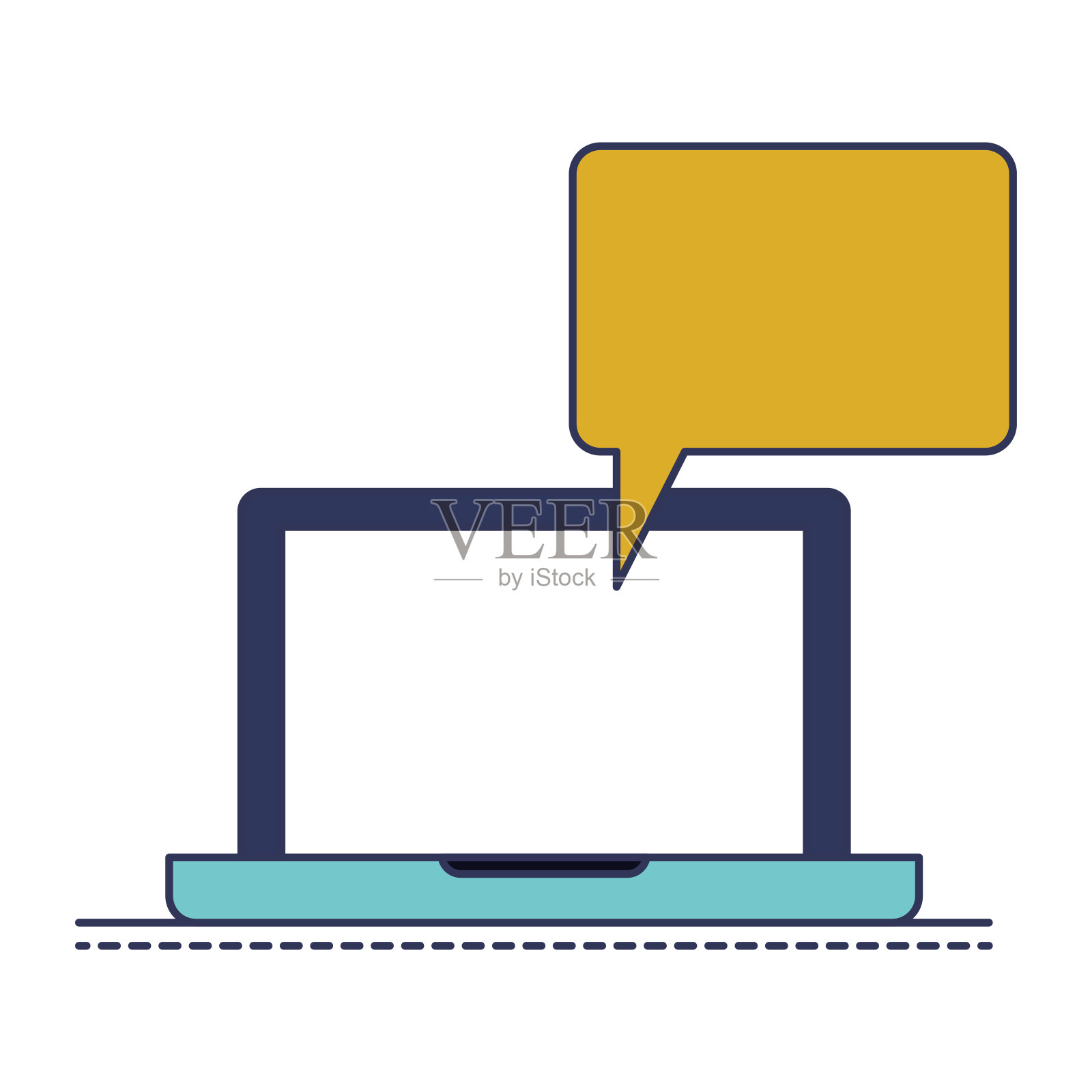 笔记本电脑泡泡对话在彩色剪影插画图片素材