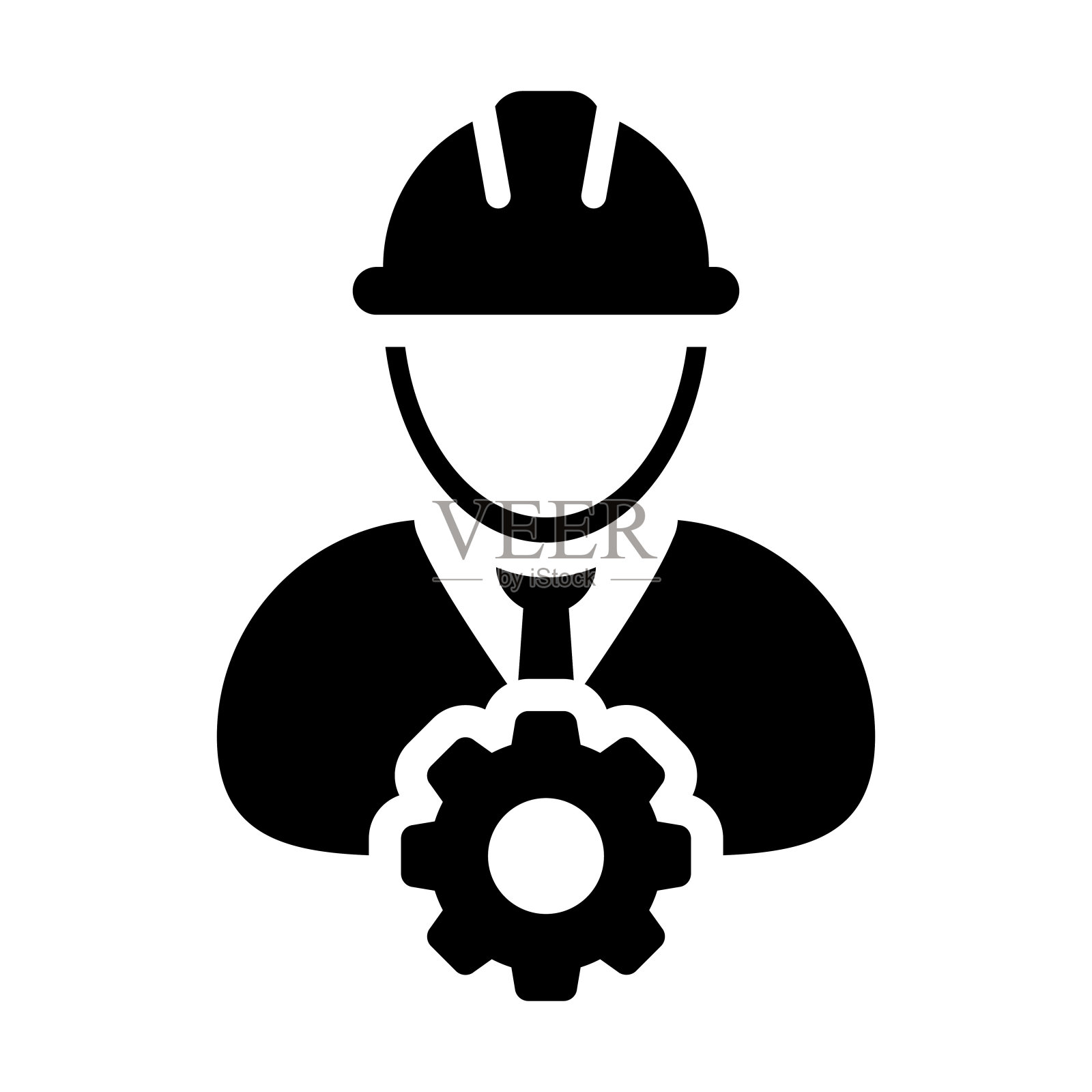 服务图标向量男性人工人阿凡达轮廓与齿轮齿轮的工程支持和与安全帽在字形象形符号设计元素图片