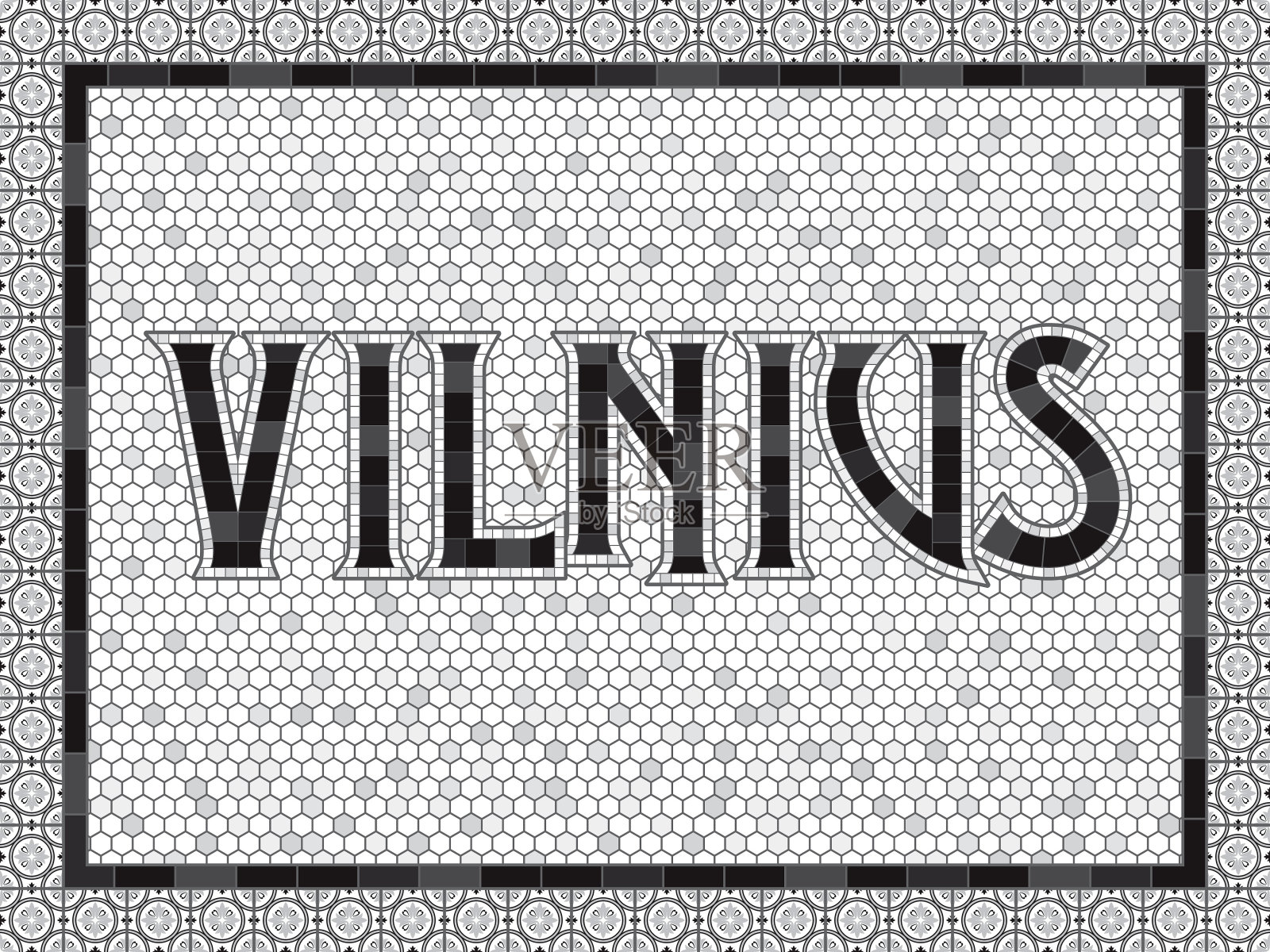 维尔纽斯老式马赛克瓷砖排版插画图片素材