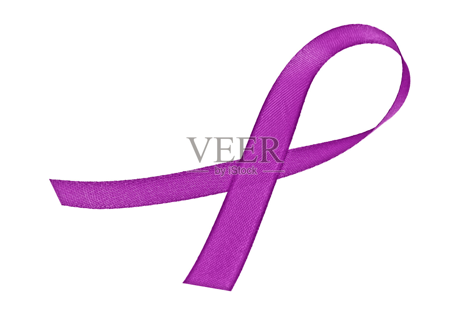 紫色关怀丝带，白色背景照片摄影图片