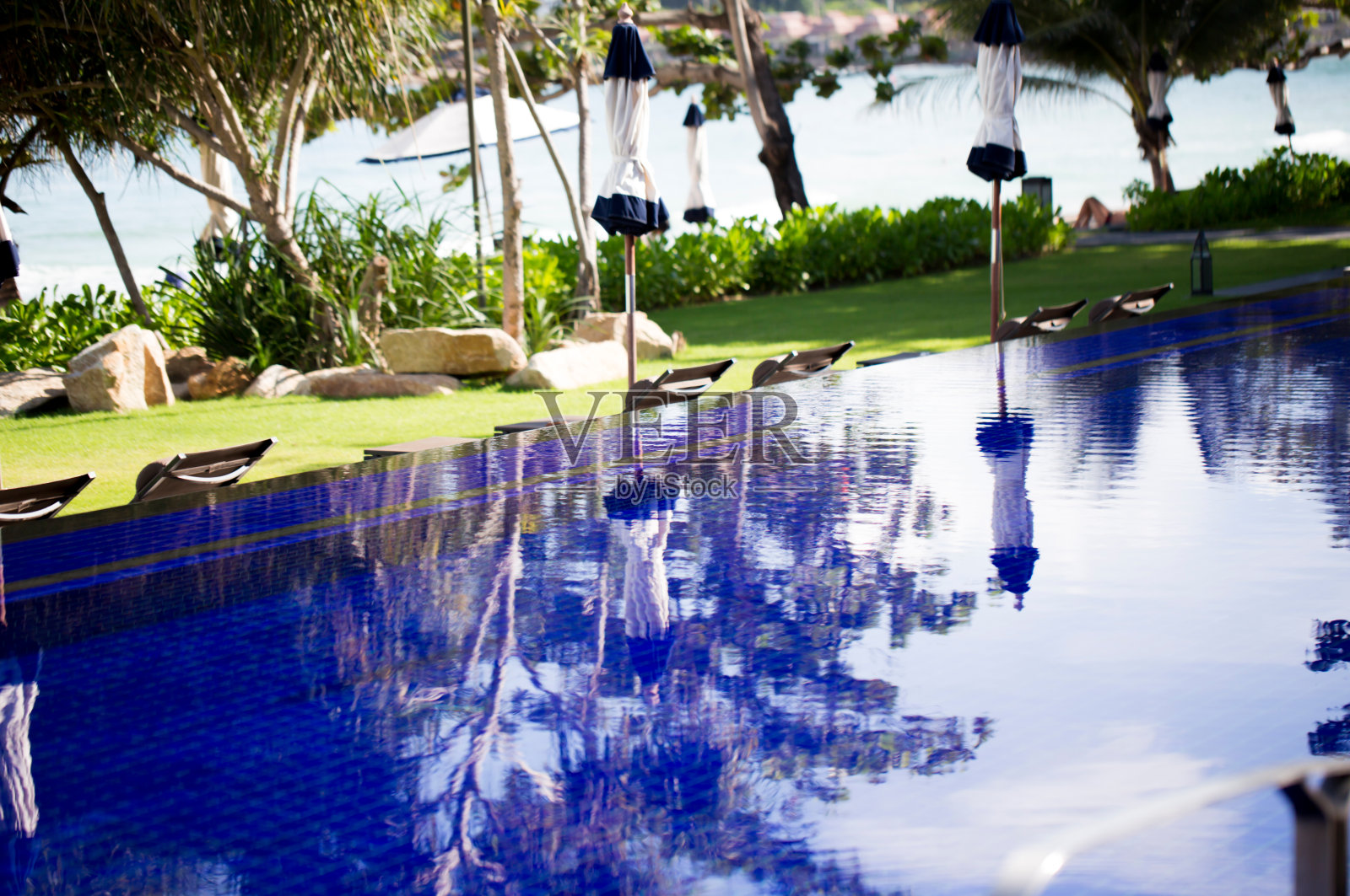 酒店的游泳池在海边照片摄影图片