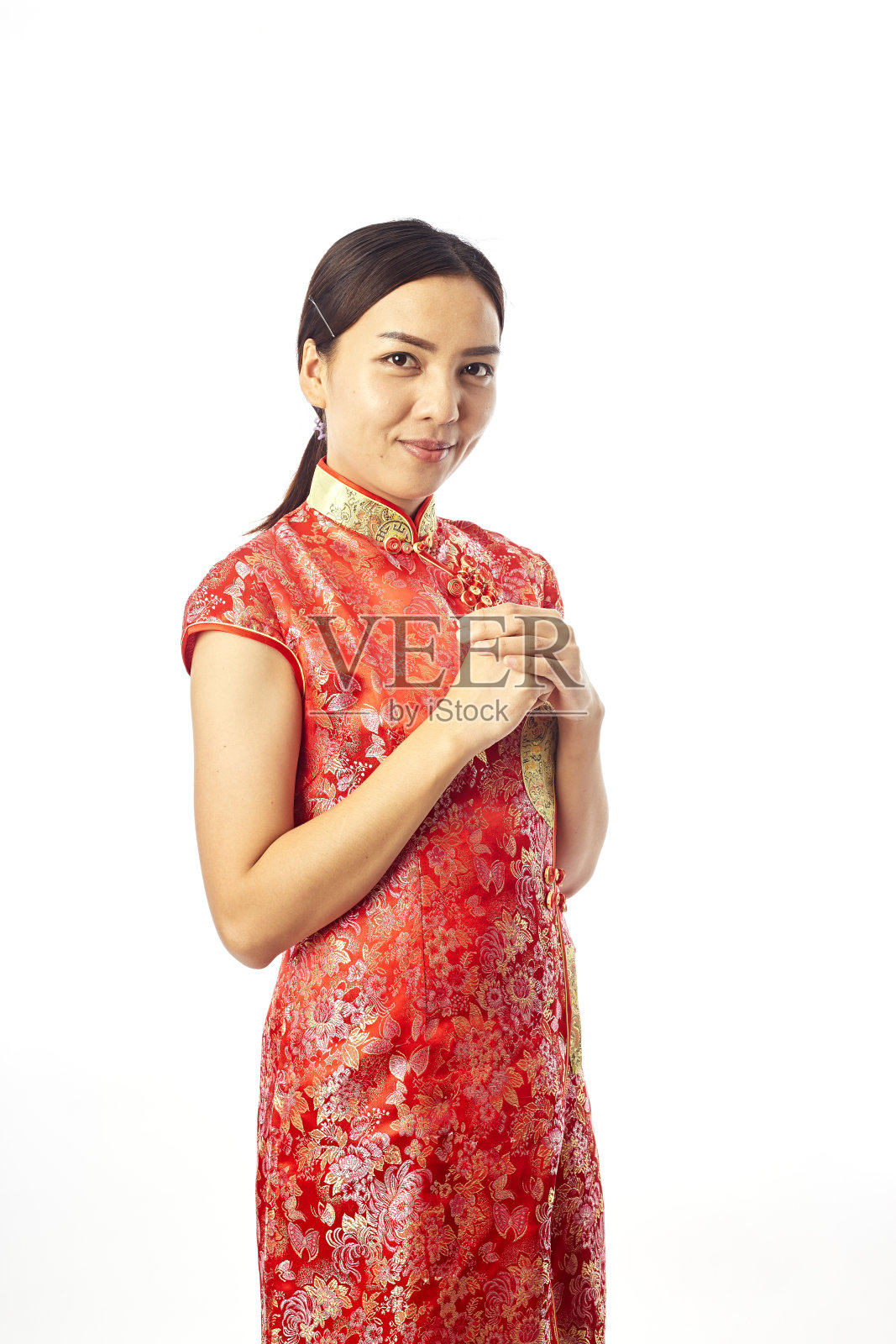 新年快乐亚洲华人女孩祝福画像照片摄影图片