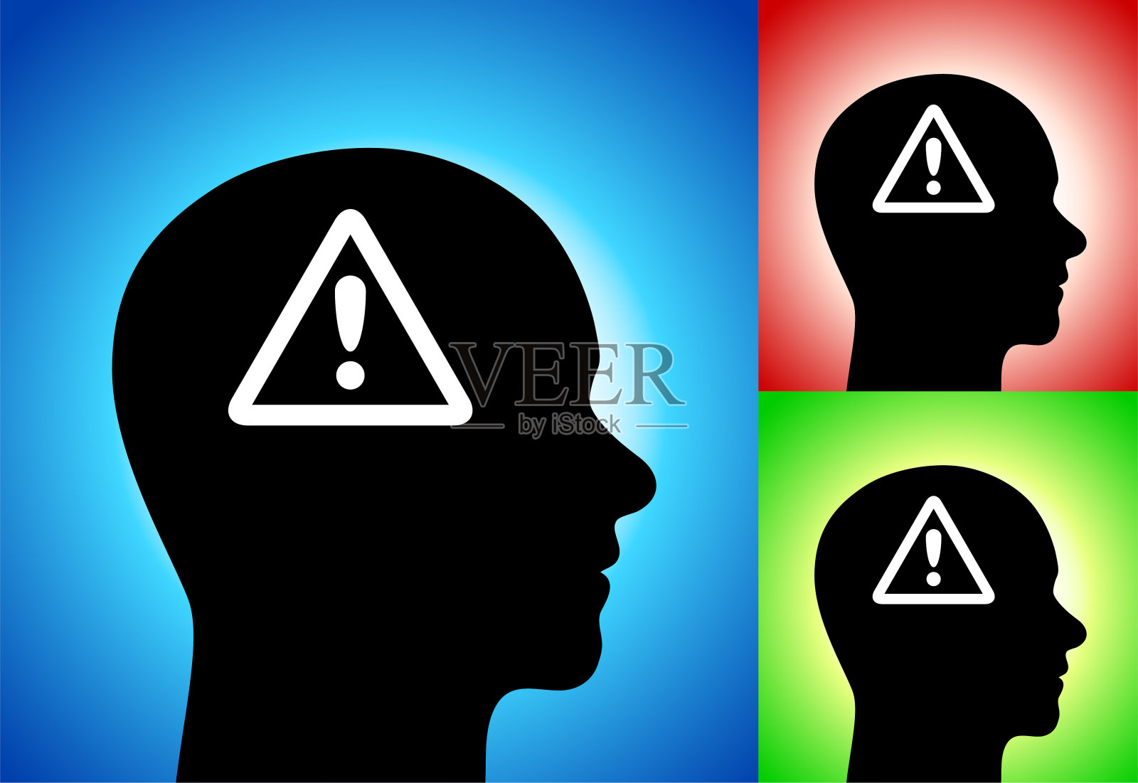 注意标志、感叹号、面部轮廓插画图片素材