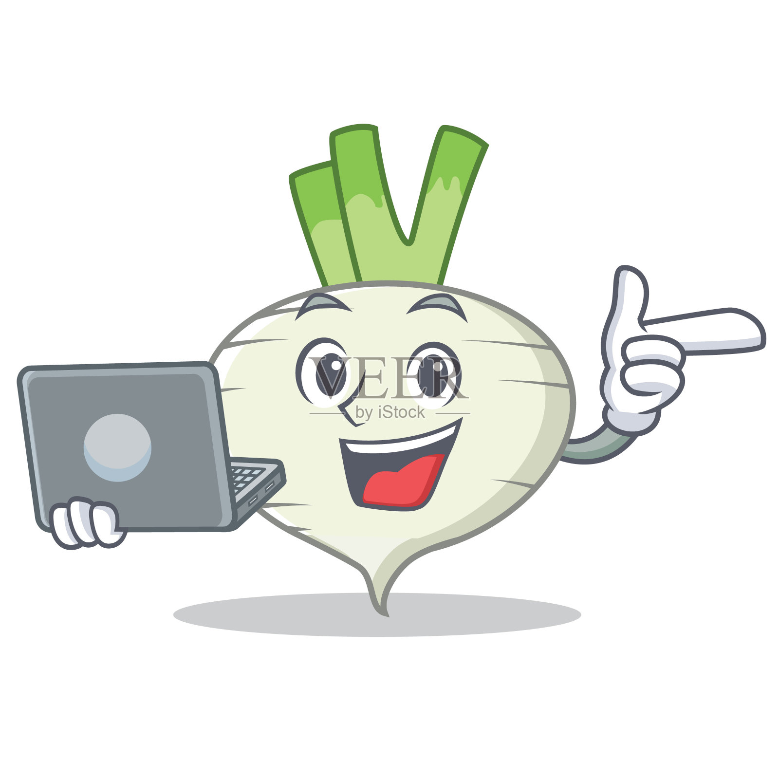 用笔记本电脑的萝卜卡通人物风格插画图片素材
