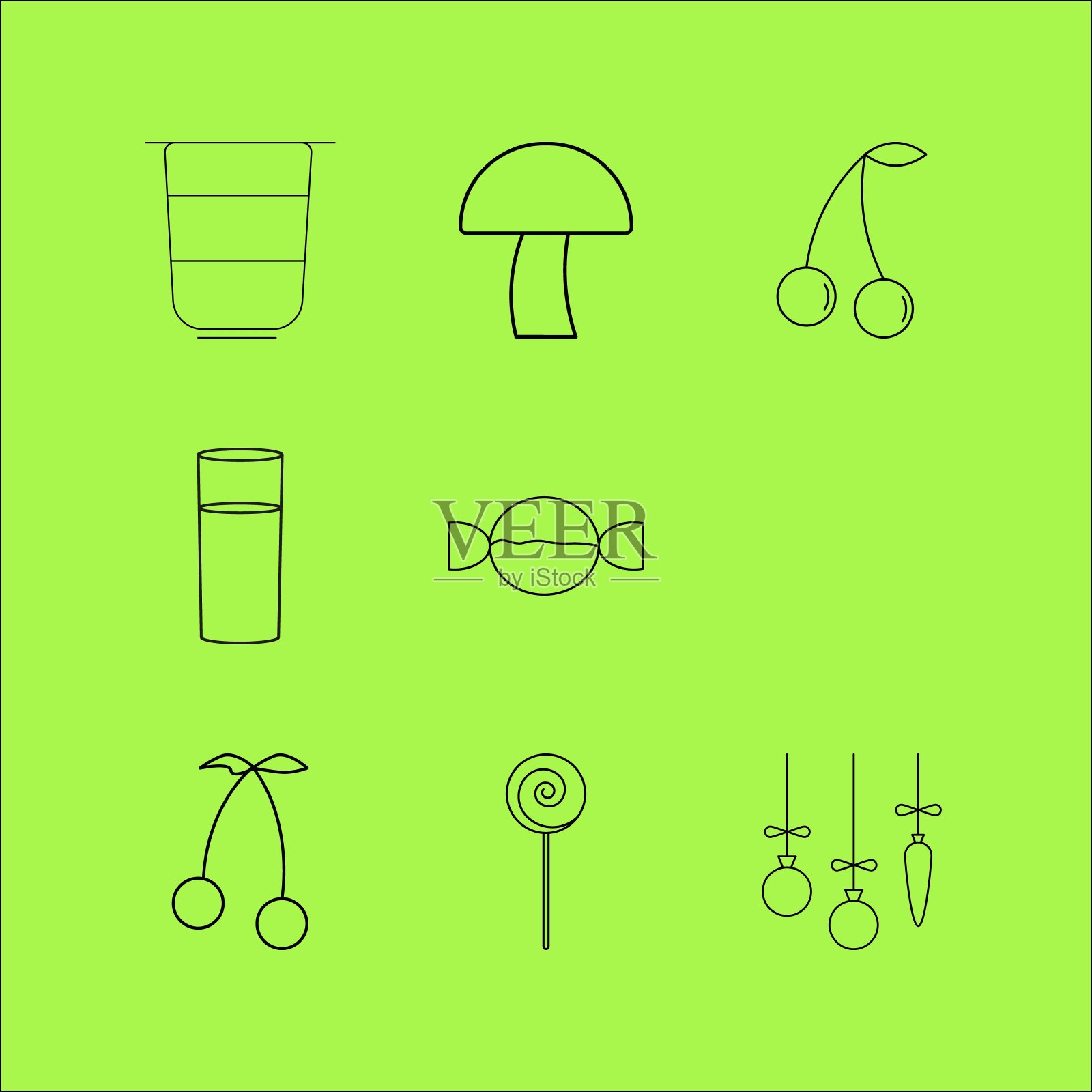 食物和饮料线性图标设置。简单的轮廓图标图标素材