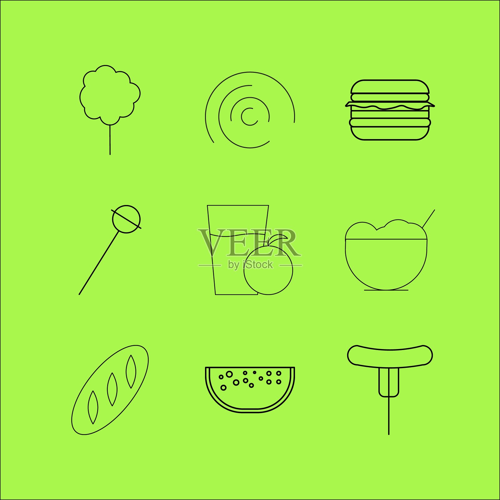 食物和饮料线性图标设置。简单的轮廓图标图标素材