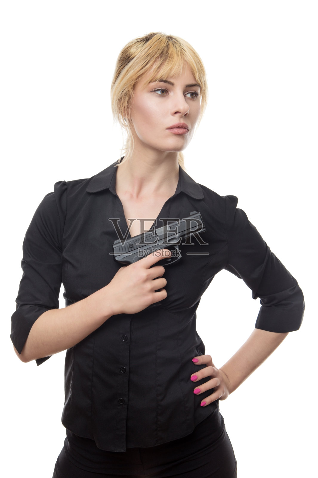 拿着手枪的女商人照片摄影图片