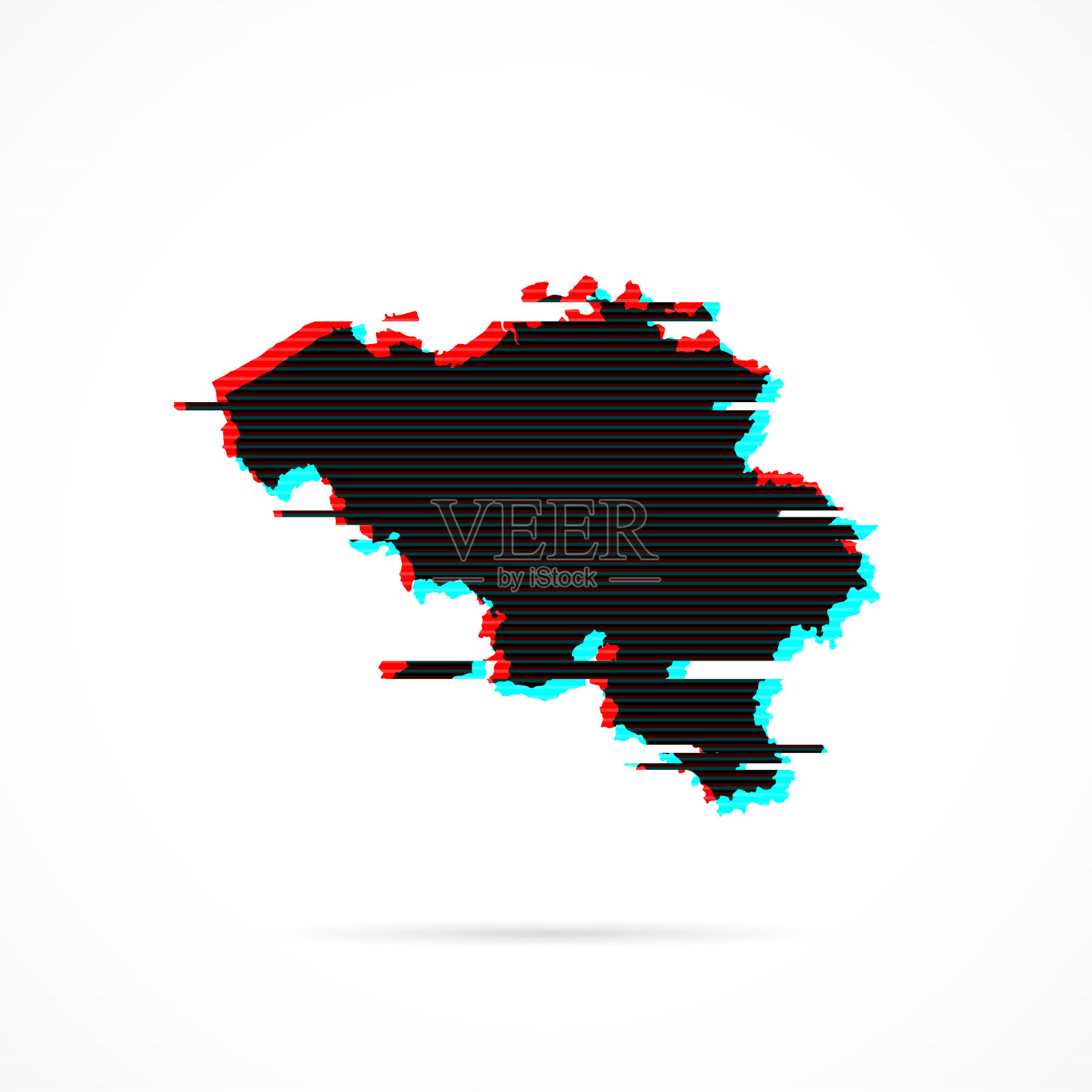 比利时地图在扭曲的glitch风格。现代时尚的效果插画图片素材