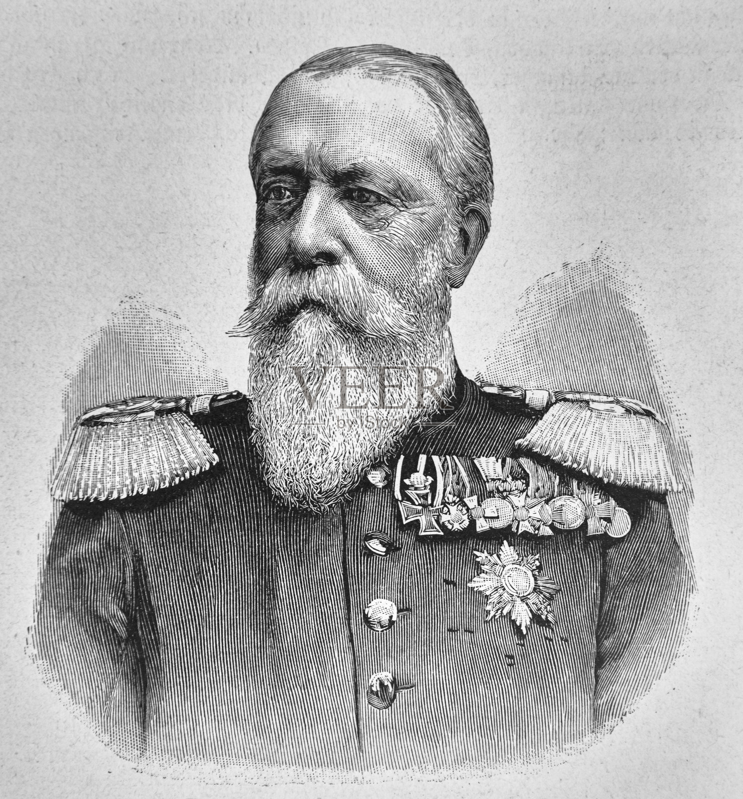 普鲁士白胡子将军的肖像- 1896年插画图片素材