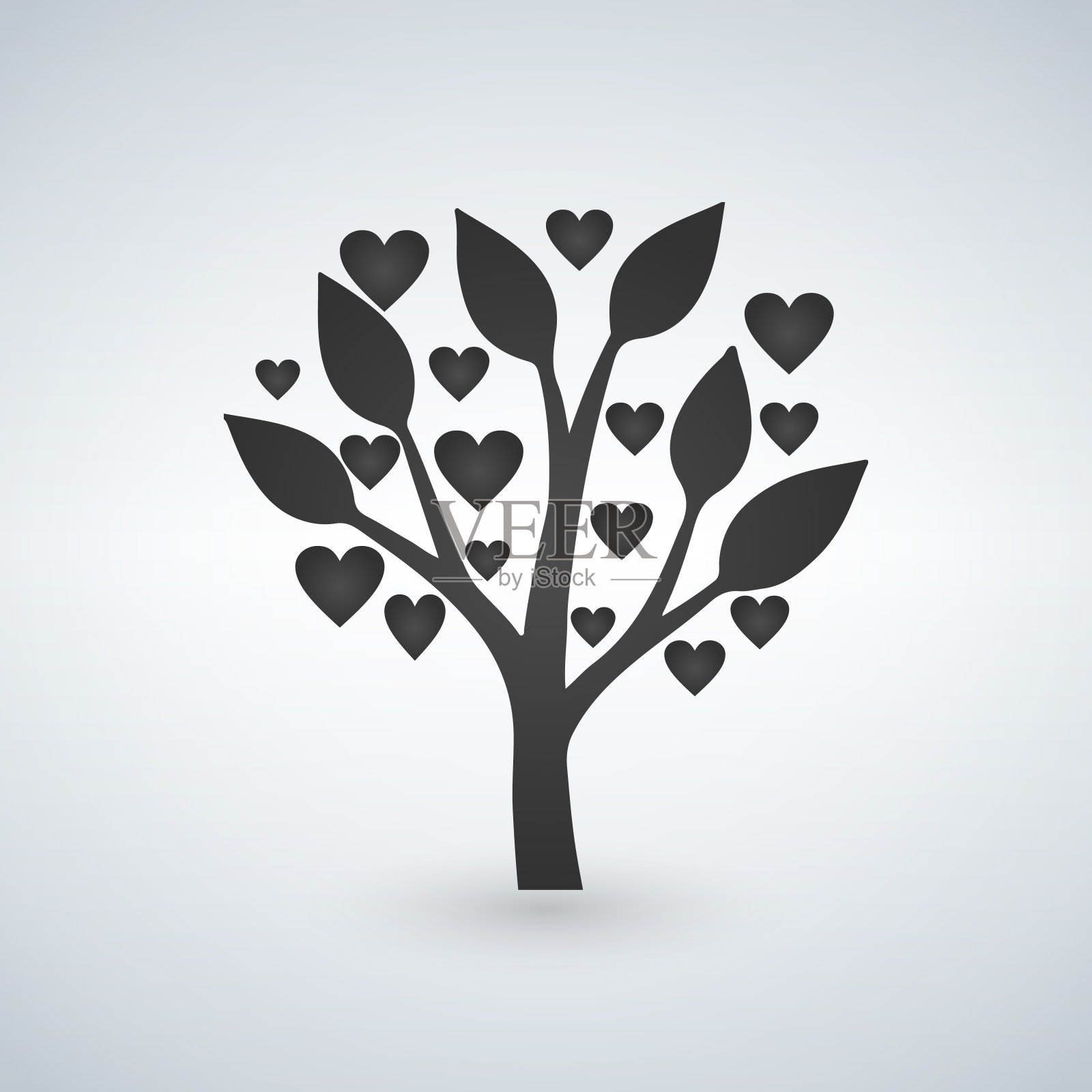 爱情树带着心的叶子，情人节插画图片素材