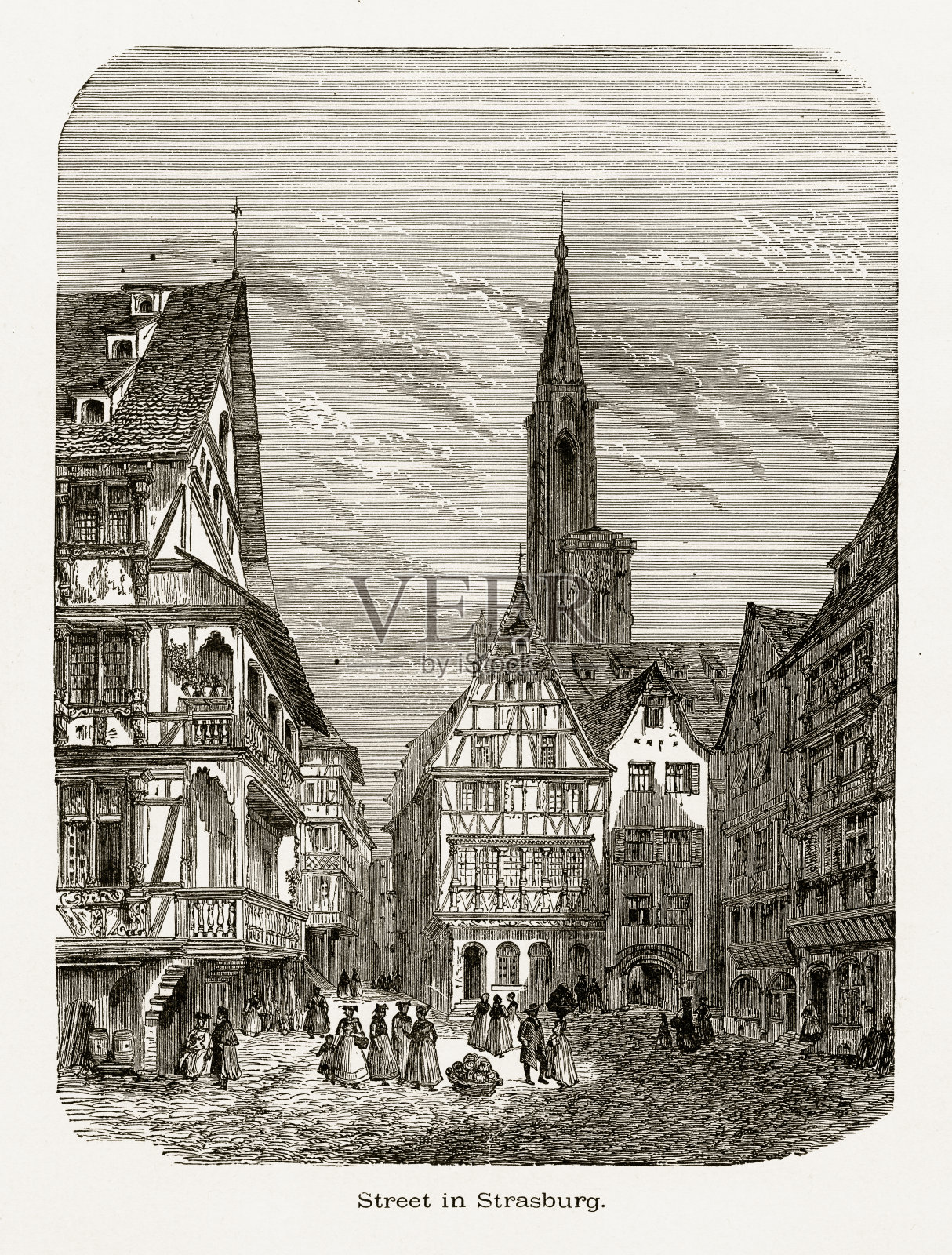 斯特拉斯堡村，德国斯特拉斯堡，大约1887年插画图片素材