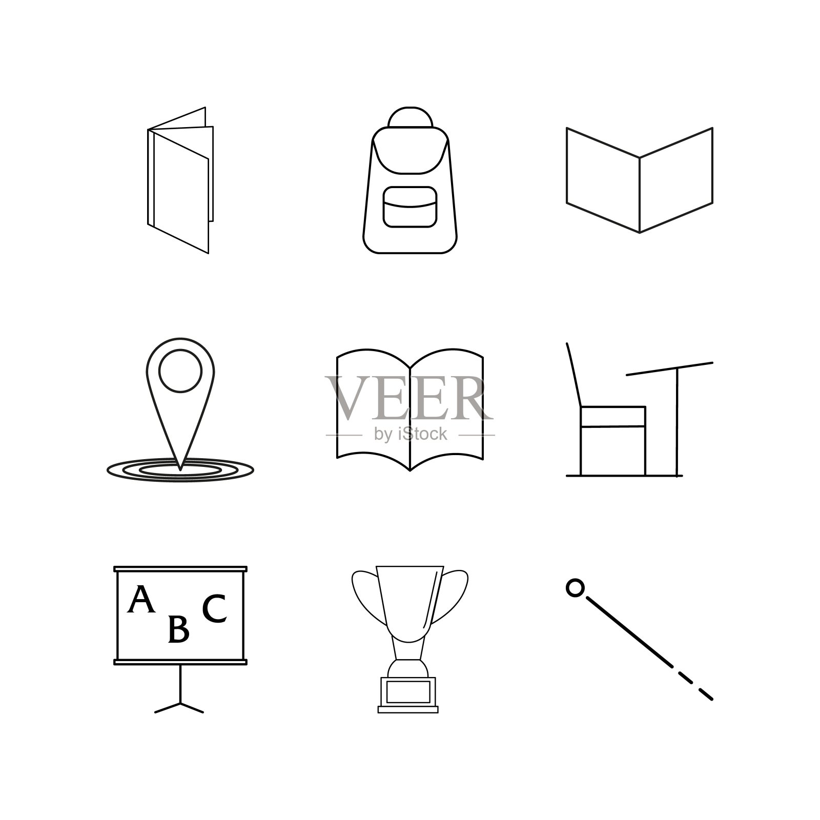 教育线性图标集。简单的轮廓图标图标素材