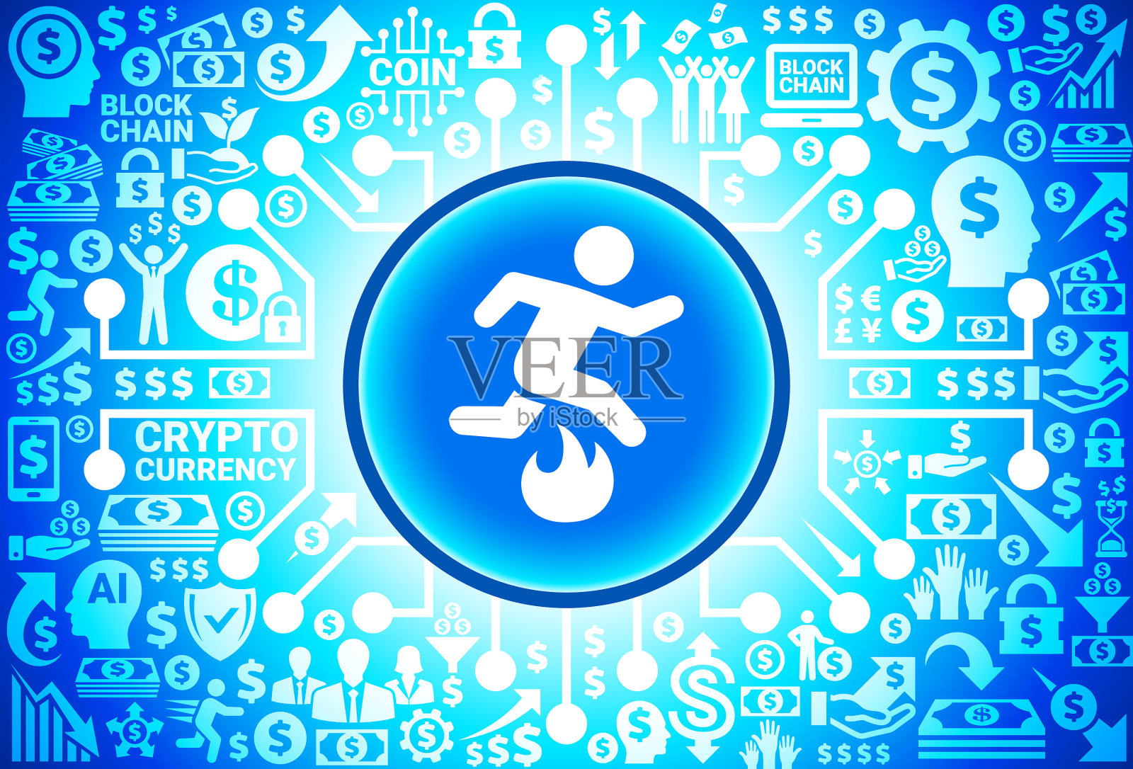 跳跃火图标在货币和加密货币背景插画图片素材