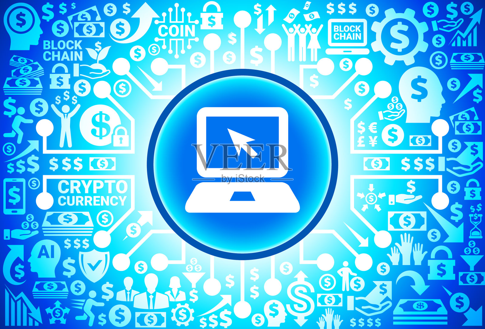 货币和加密货币背景上的笔记本图标插画图片素材