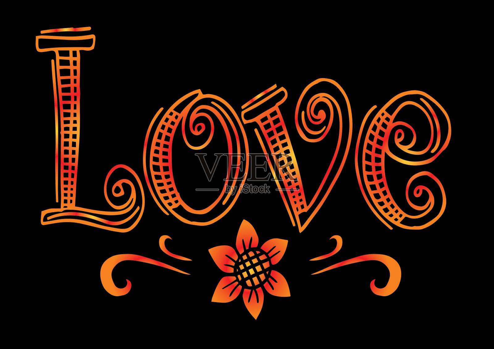 爱手写字母和涂鸦元素-插图心形，符号，爱-情感，涂鸦，卡通-插图设计元素图片