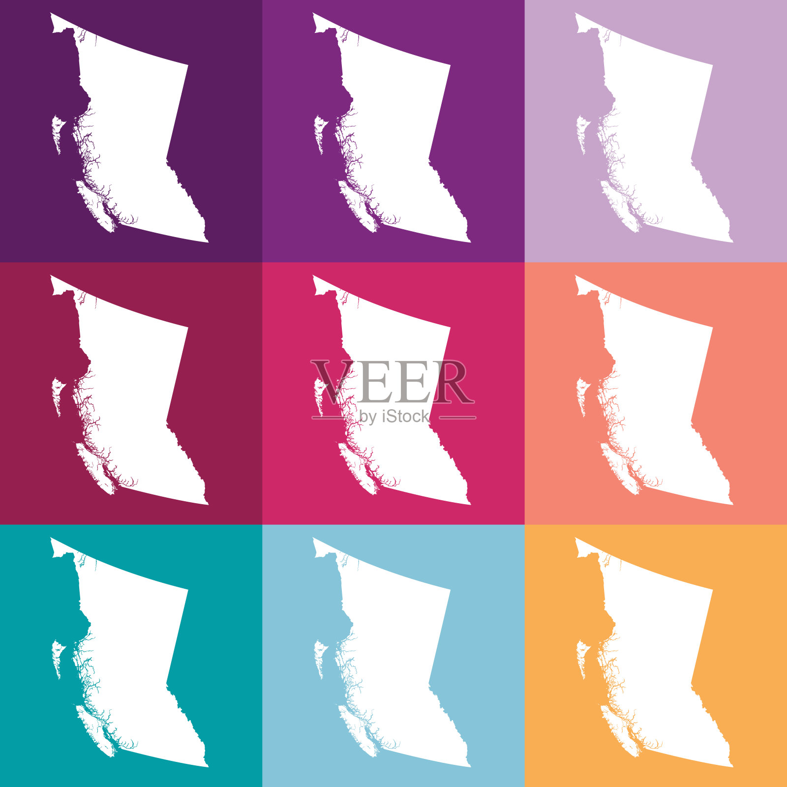 矢量不列颠哥伦比亚，加拿大地图在柔和的颜色插画图片素材