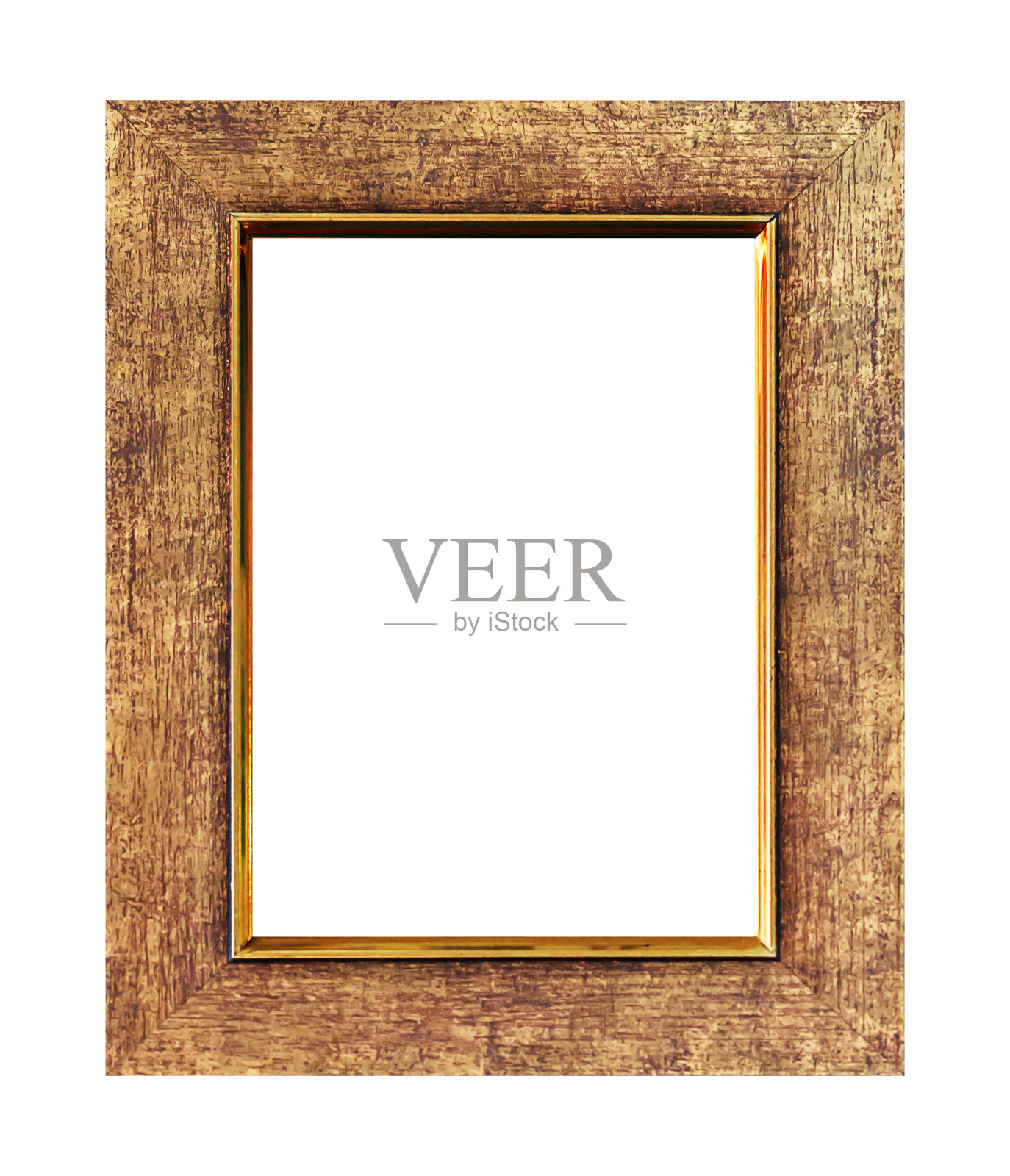 古董金木框架孤立在白色的背景，剪切路径。照片摄影图片