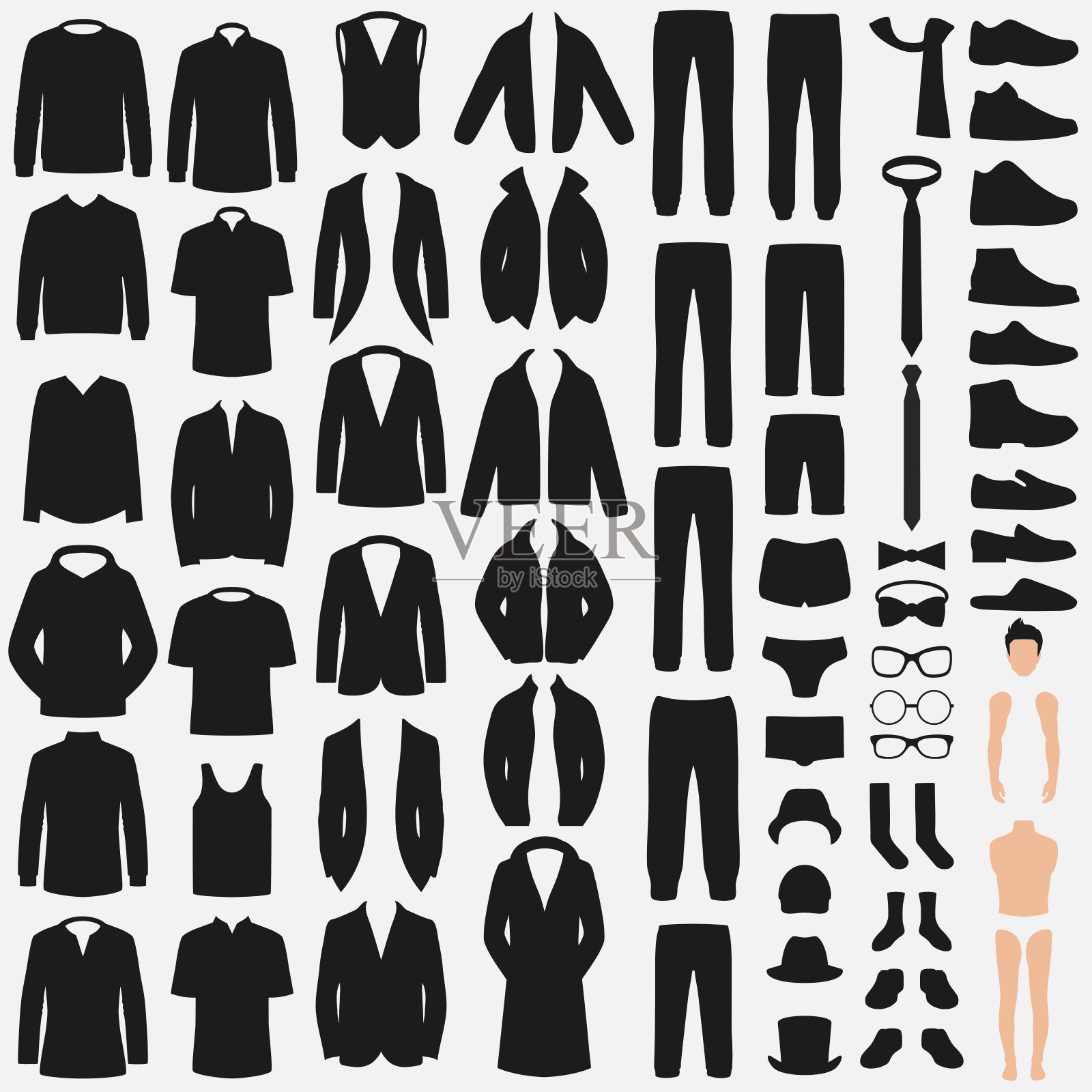 一套男士时装。向量衣服轮廓。裤子，西装，衬衫和夹克插画图片素材