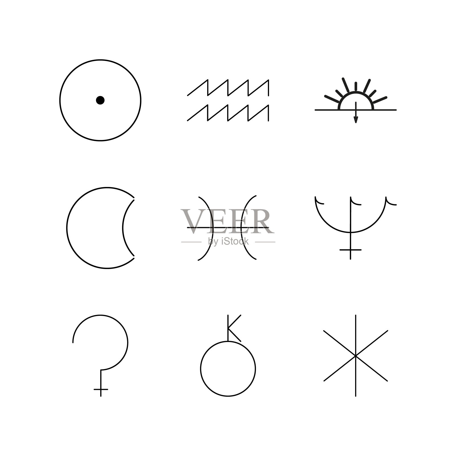 占星术线性图标集。简单的轮廓图标图标素材