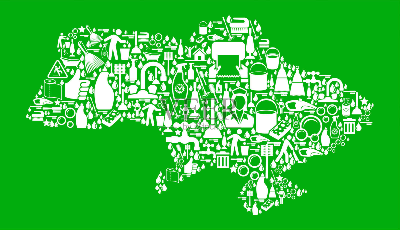 乌克兰清洁和家务绿色矢量图标模式插画图片素材