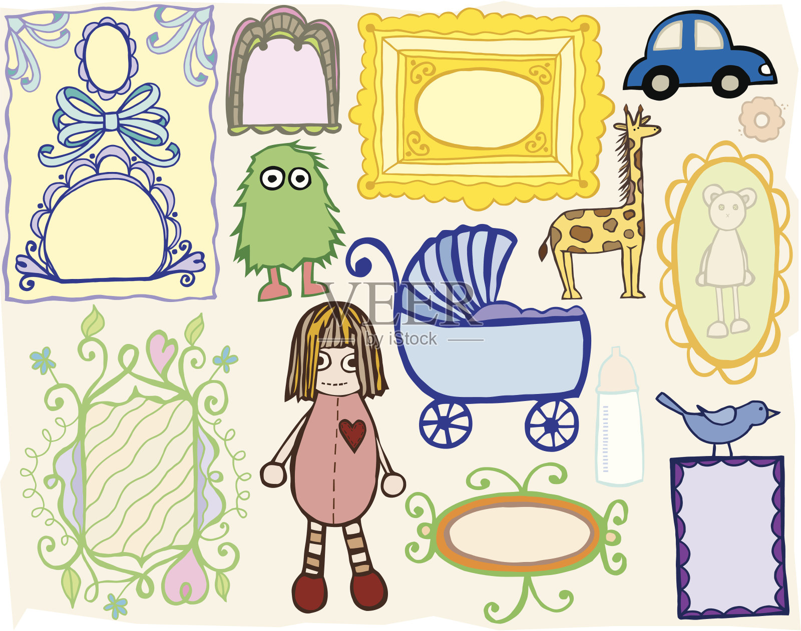 艺术玩具和框架插画图片素材