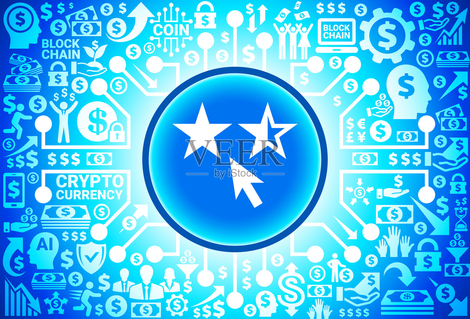 在货币和加密货币背景上的星评级图标插画图片素材