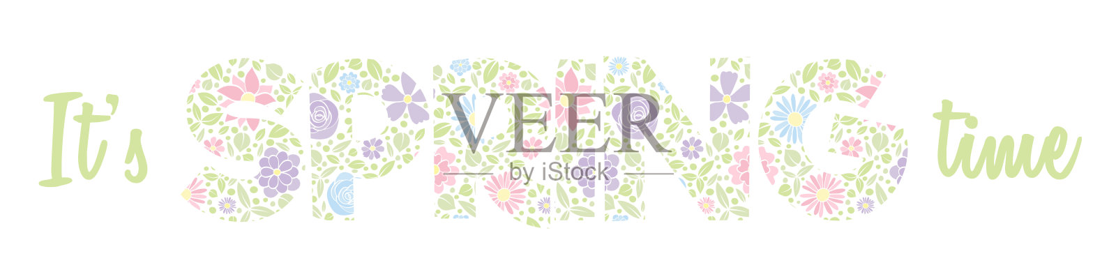 春天的横幅与花卉文字。向量。插画图片素材