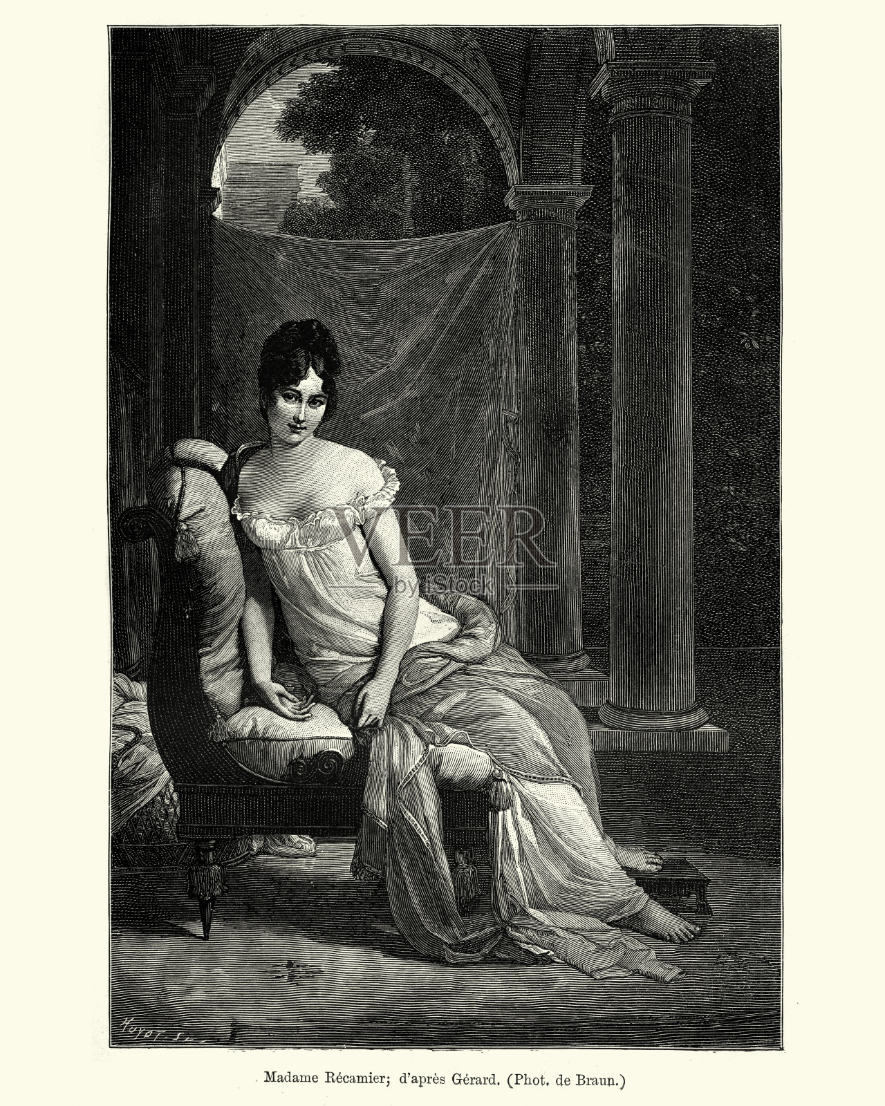 雷卡米埃夫人肖像，法国19世纪早期插画图片素材