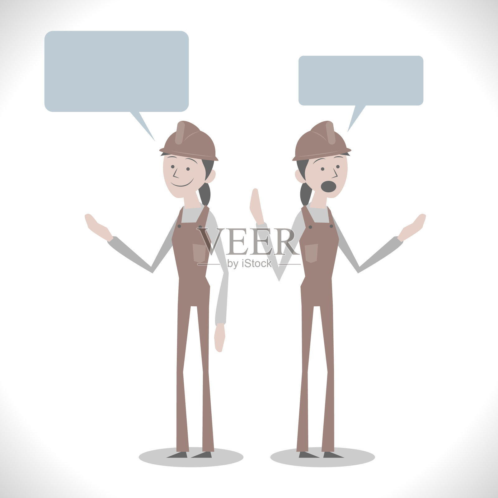 灰色人物，年轻女技术员(建筑工人)用两种姿势交谈插画图片素材