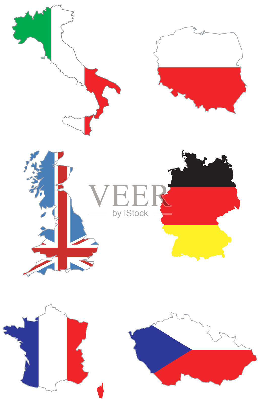 意大利、波兰、英国、德国、法国、捷克共和国地图插画图片素材