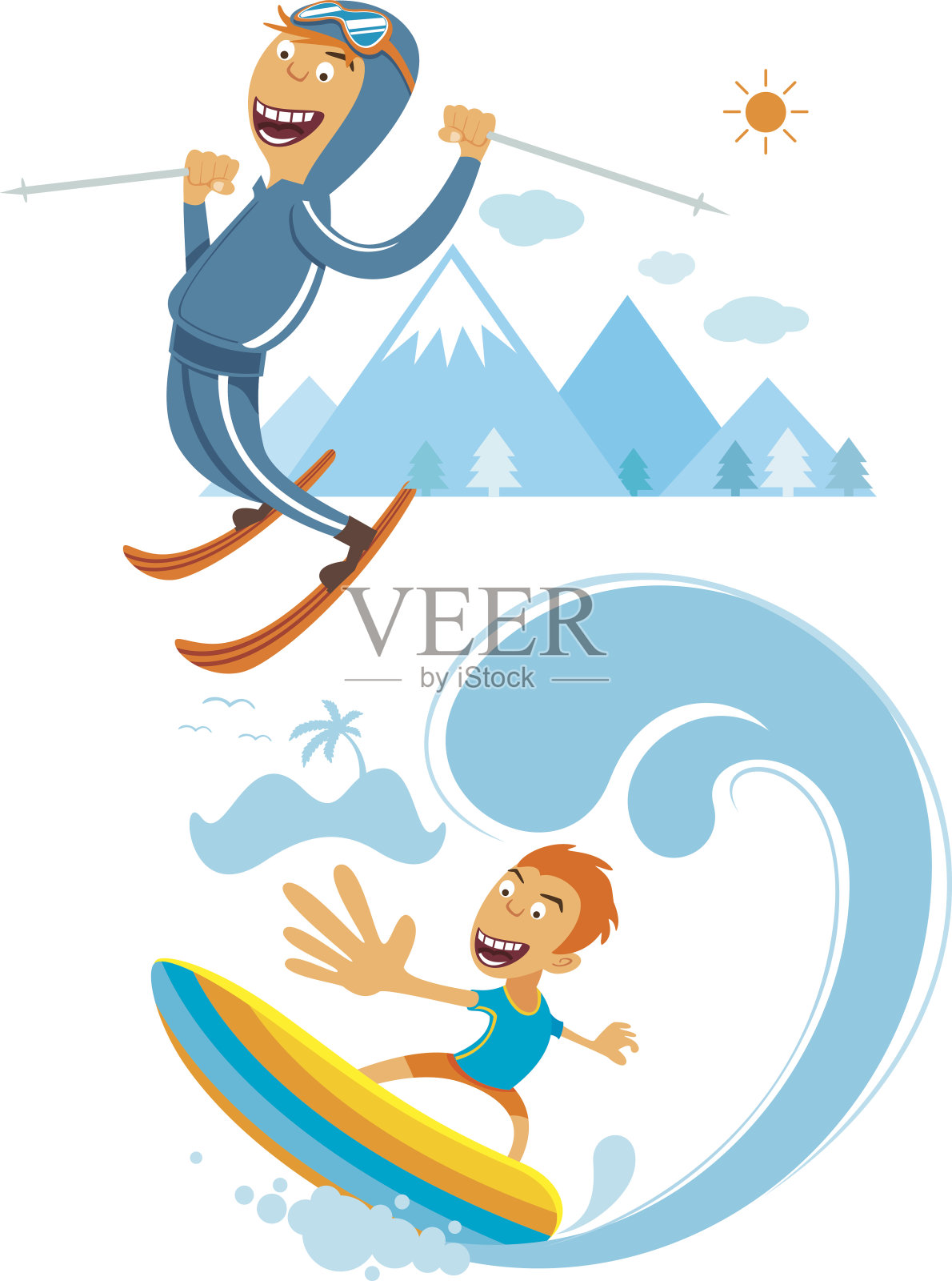 滑雪和冲浪插画图片素材