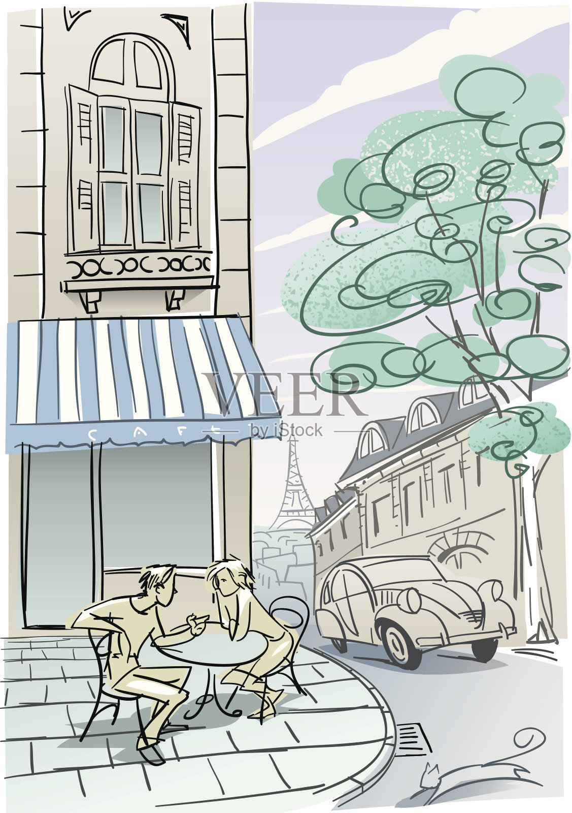 巴黎咖啡插画图片素材