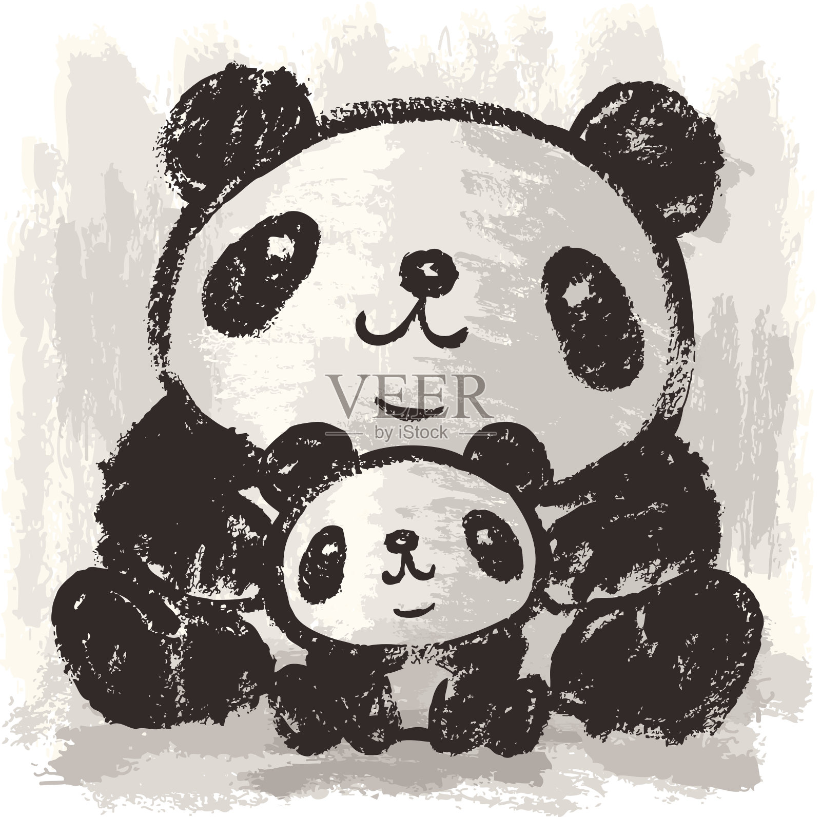 两只熊猫坐着插画图片素材