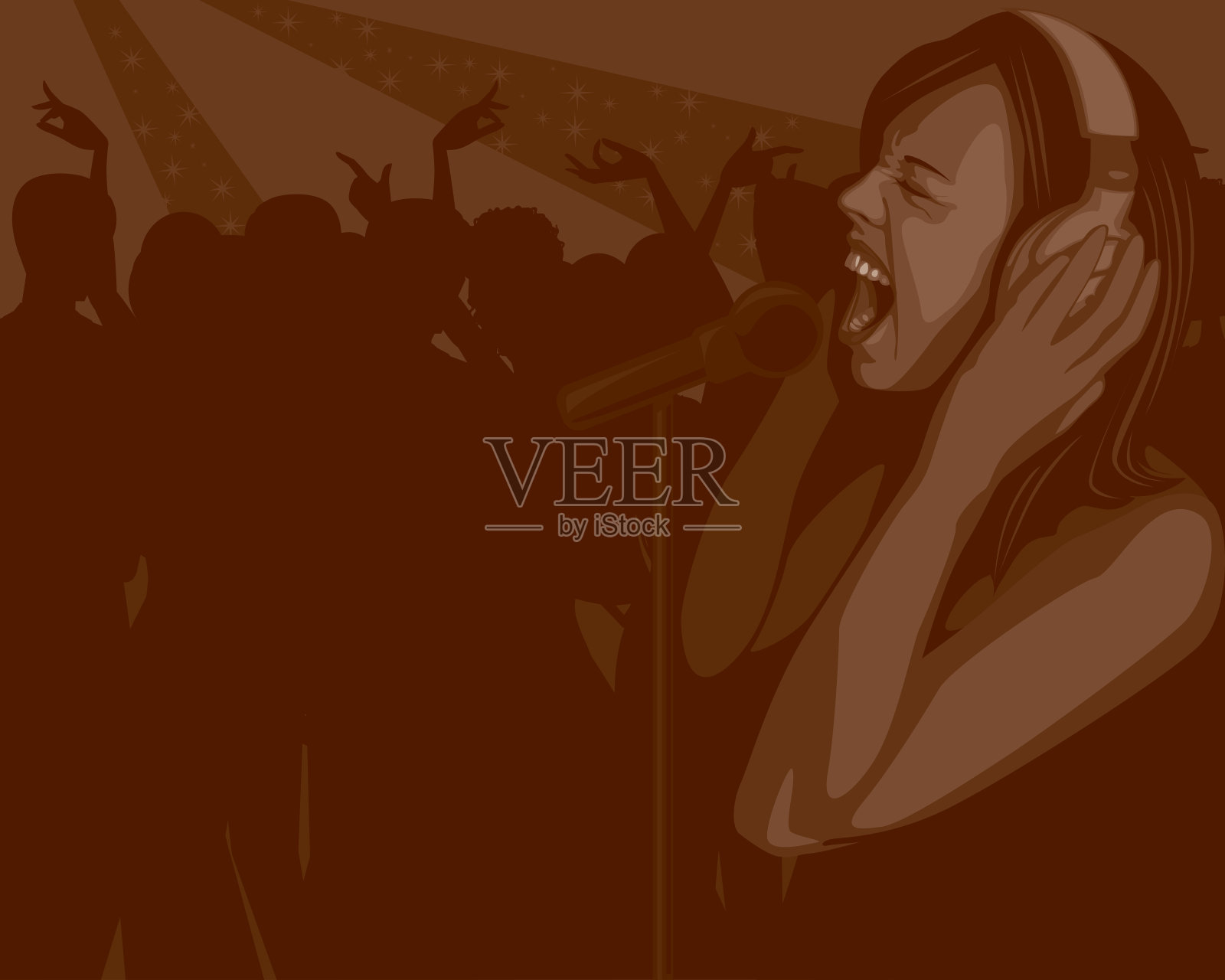 一个女人在人群前唱歌插画图片素材