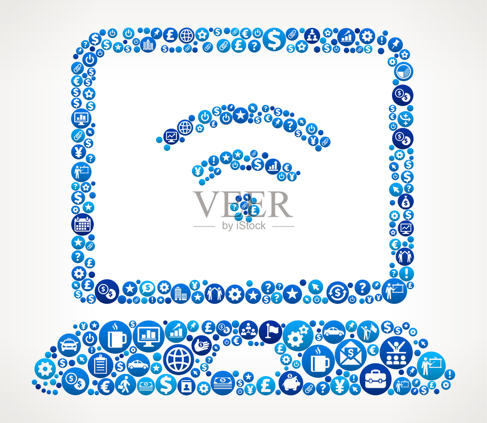 笔记本电脑Wi-Fi商业和金融蓝色图标模式插画图片素材