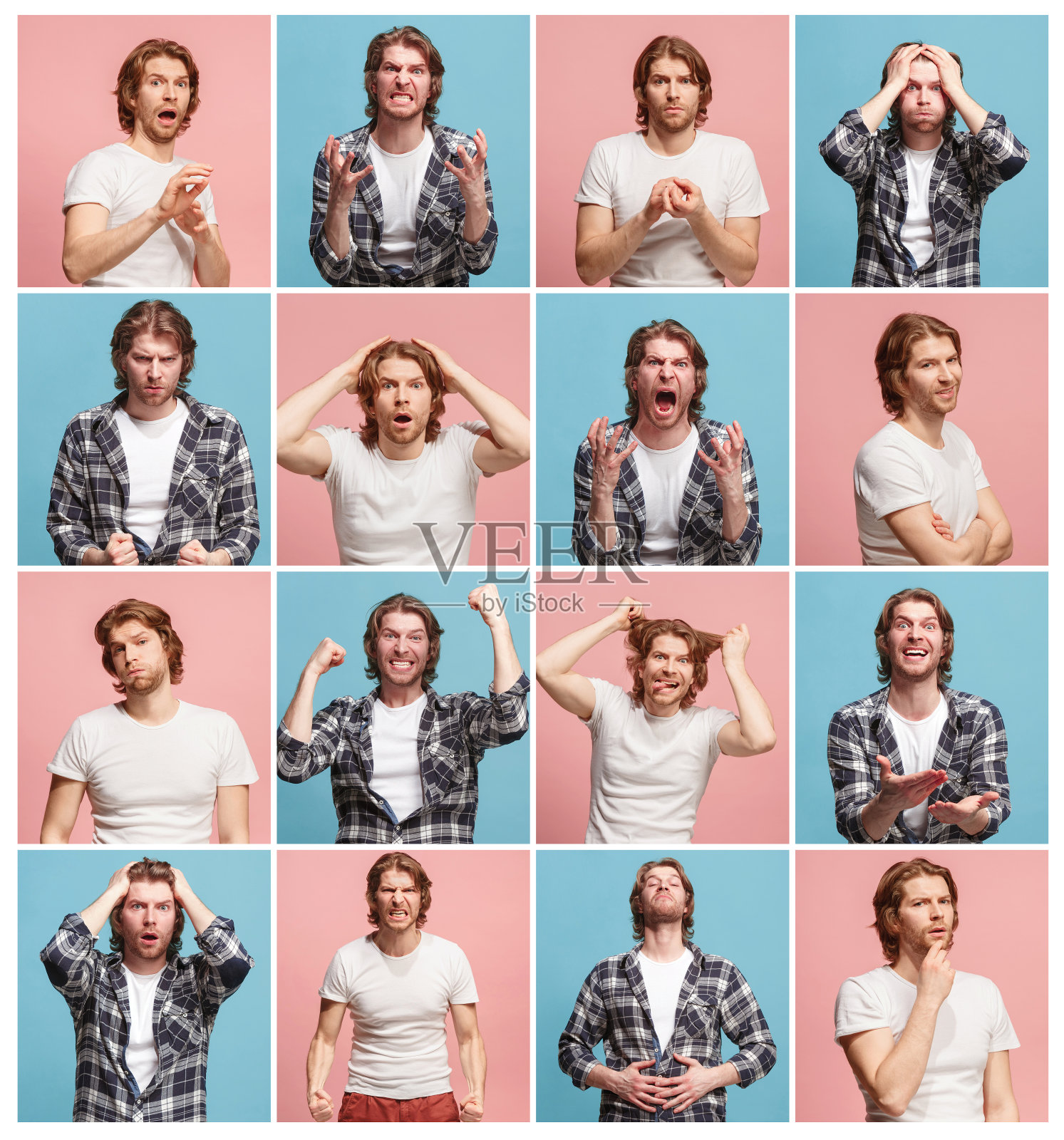 人类不同的面部表情、情绪和感受的拼贴照片摄影图片