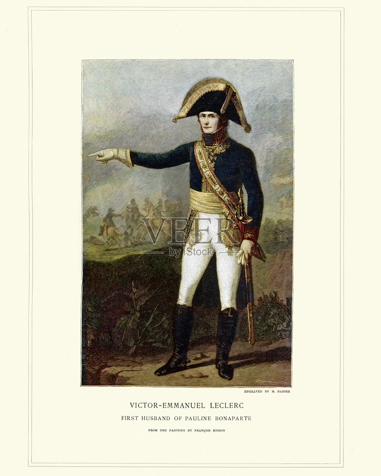 法国陆军将军查尔斯·勒克莱尔的肖像插画图片素材