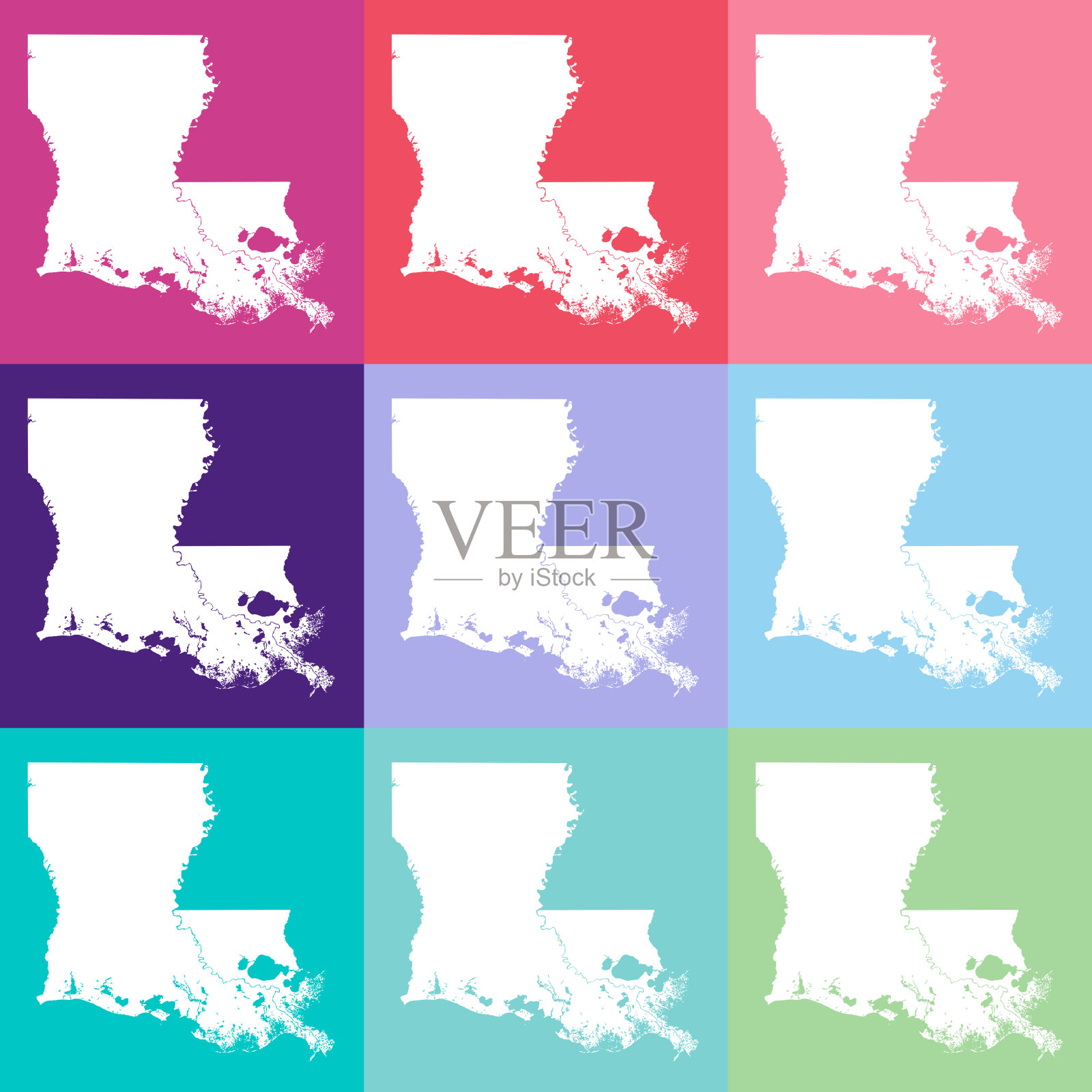 矢量路易斯安那，美国地图在凉爽的颜色插画图片素材