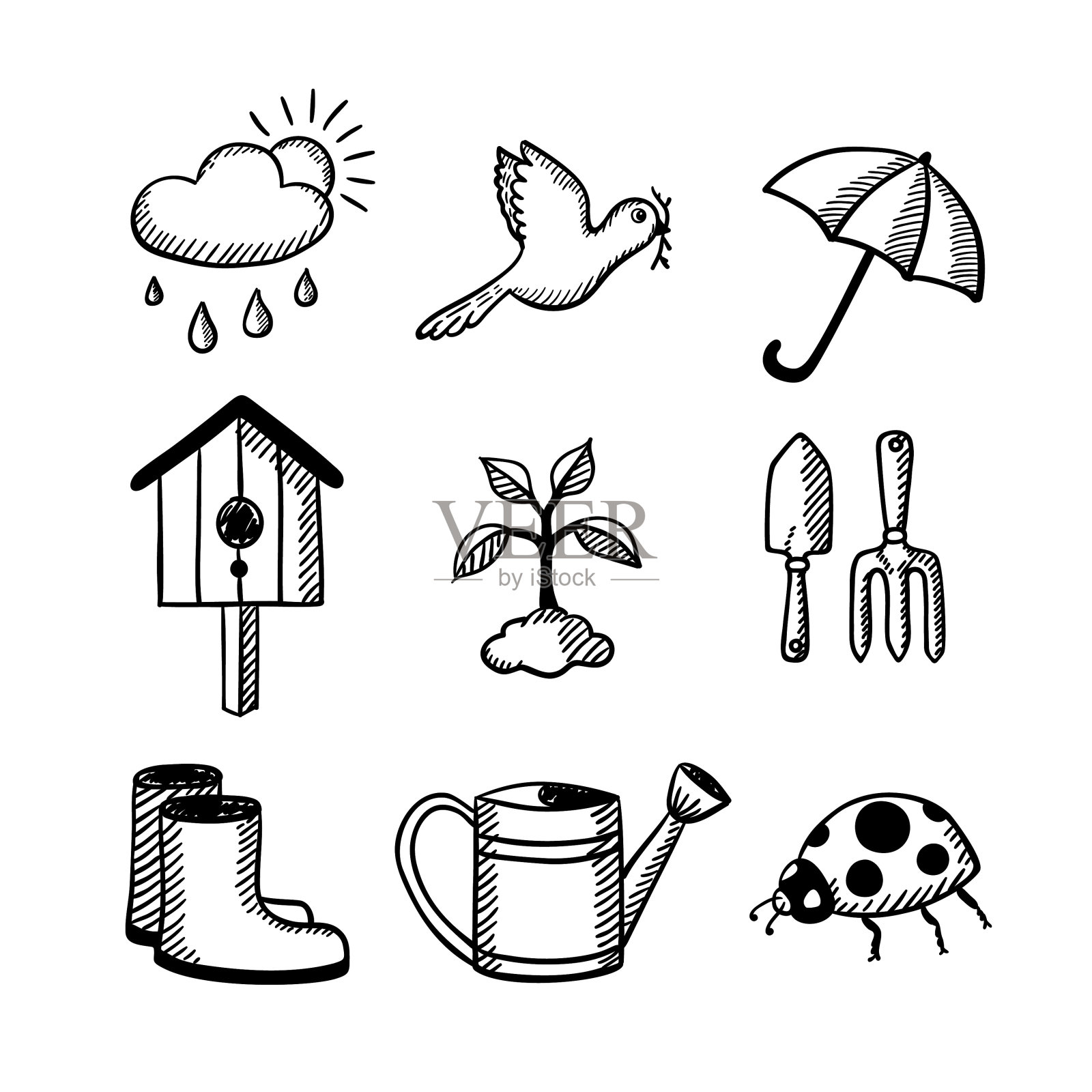 园艺涂鸦集插画图片素材