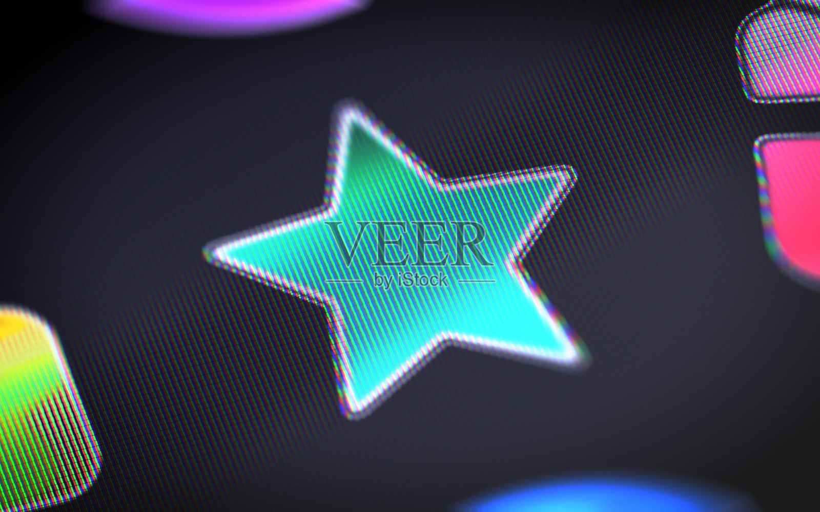 屏幕上的星形图标。照片摄影图片