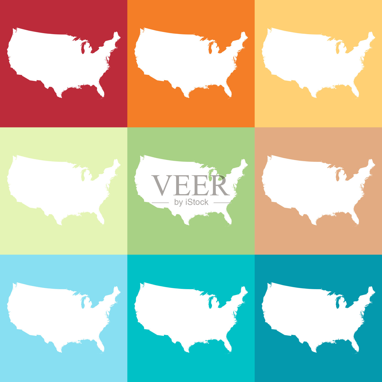 矢量美国地图在海滩颜色插画图片素材