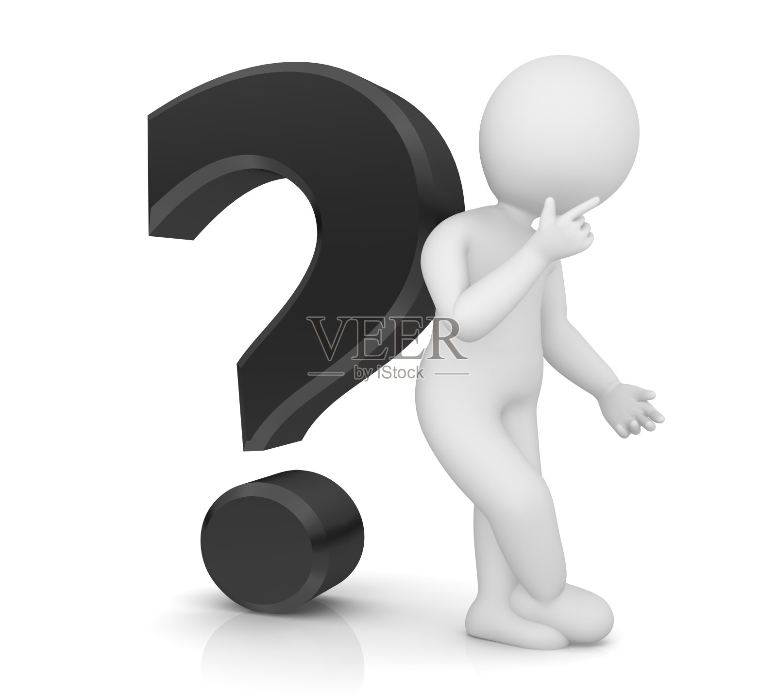 男人思考问关于未来的黑色3d问号问号不确定的担心的人，人们贴数字手在下巴问题思考搜索的想法符号符号图标模板孤立的切割在白色的背景照片摄影图片