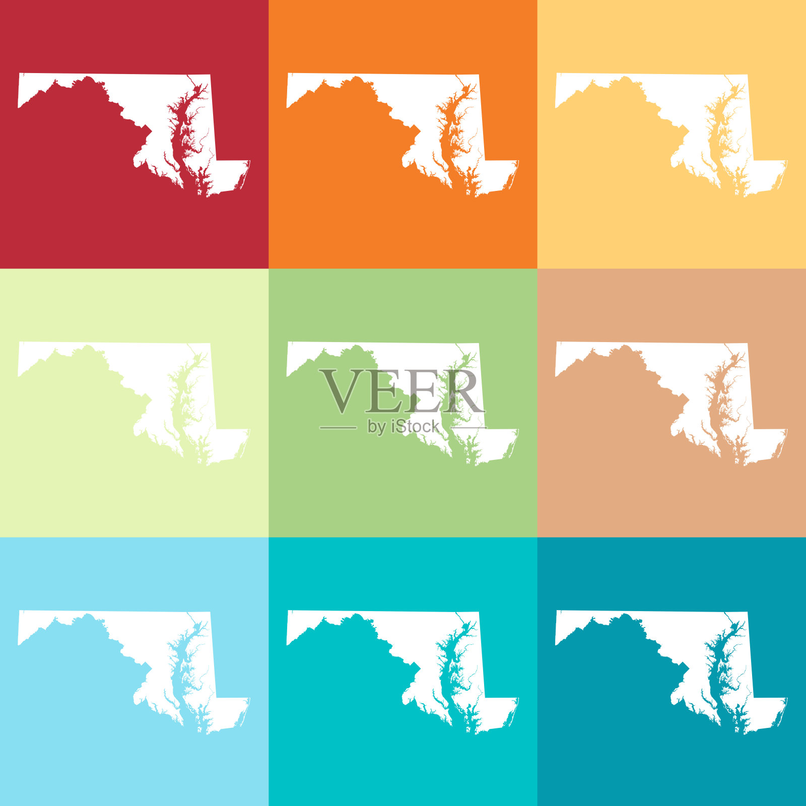 矢量马里兰，美国地图在海滩颜色插画图片素材