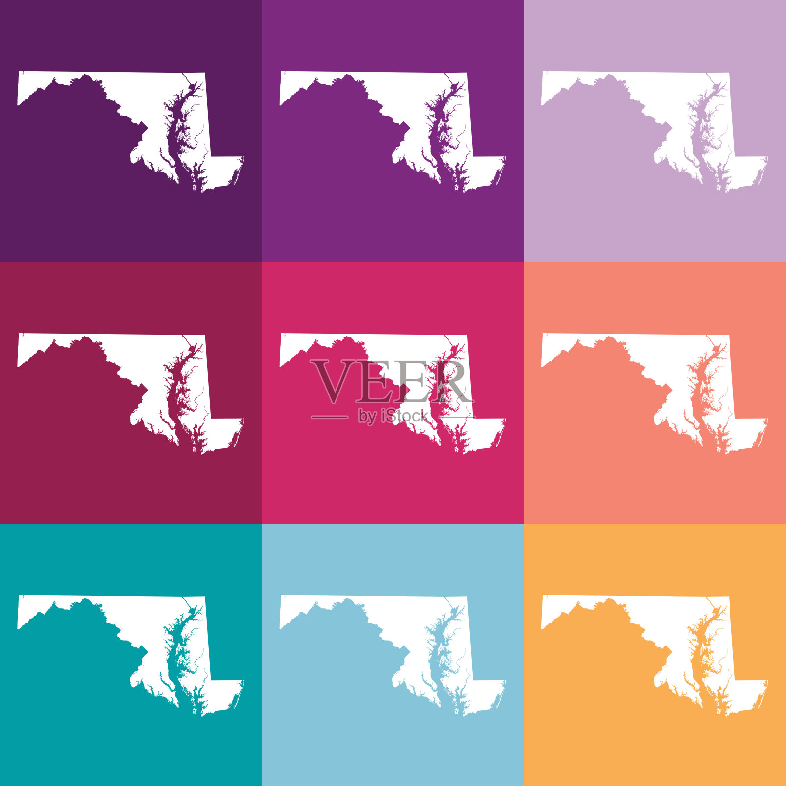 矢量马里兰，美国地图在柔和的颜色插画图片素材