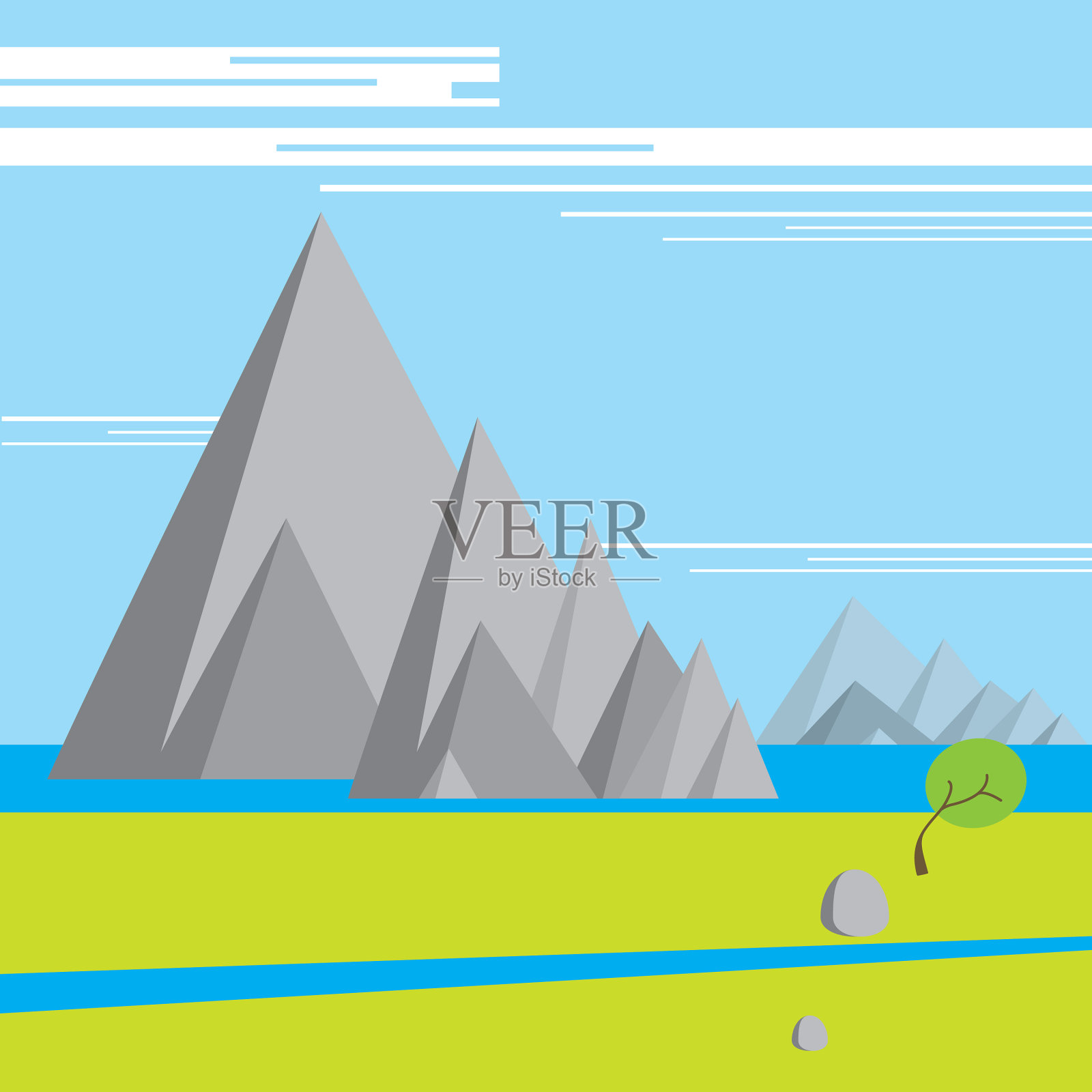 远处河流上的悬崖峭壁插画图片素材