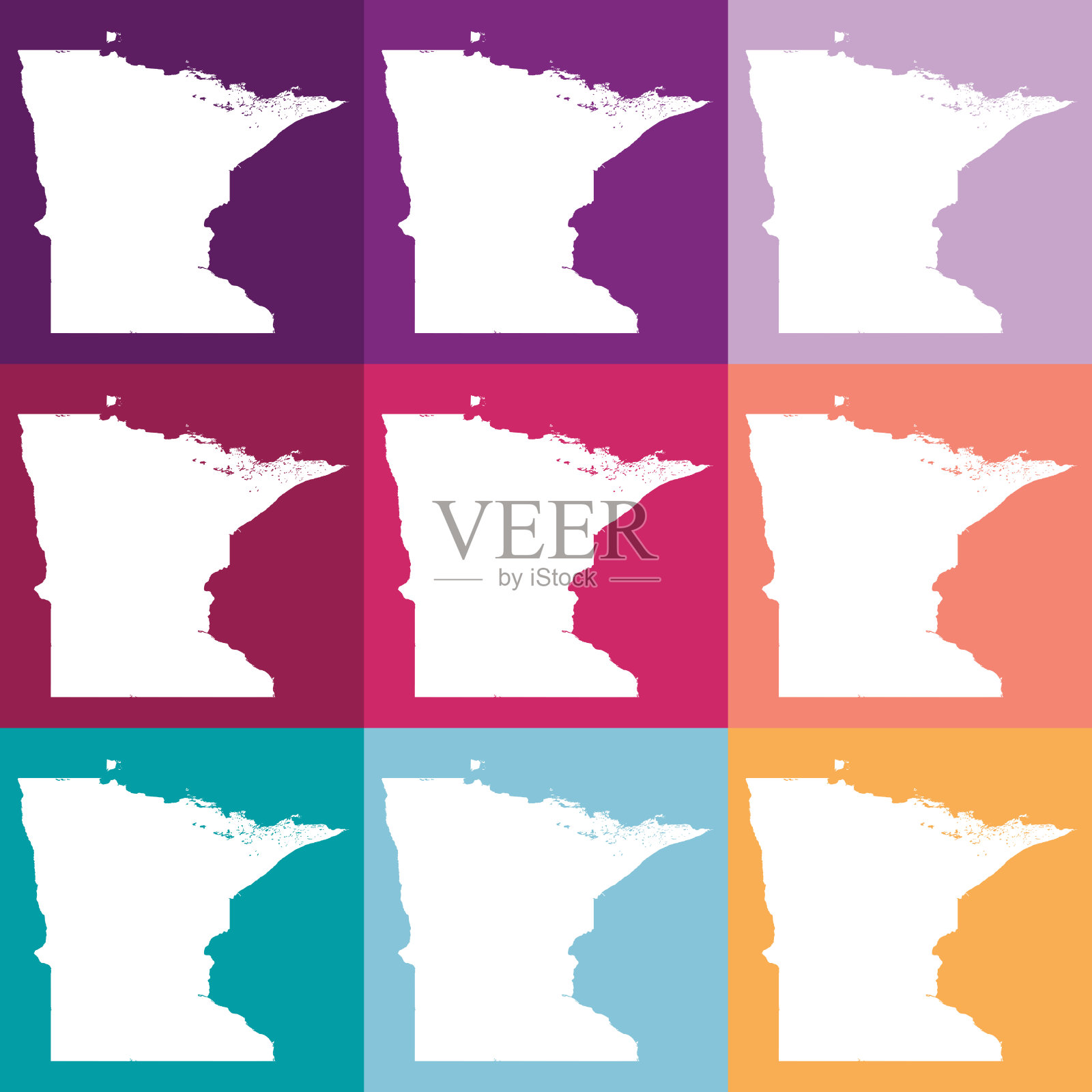 矢量明尼苏达，美国地图在柔和的颜色插画图片素材